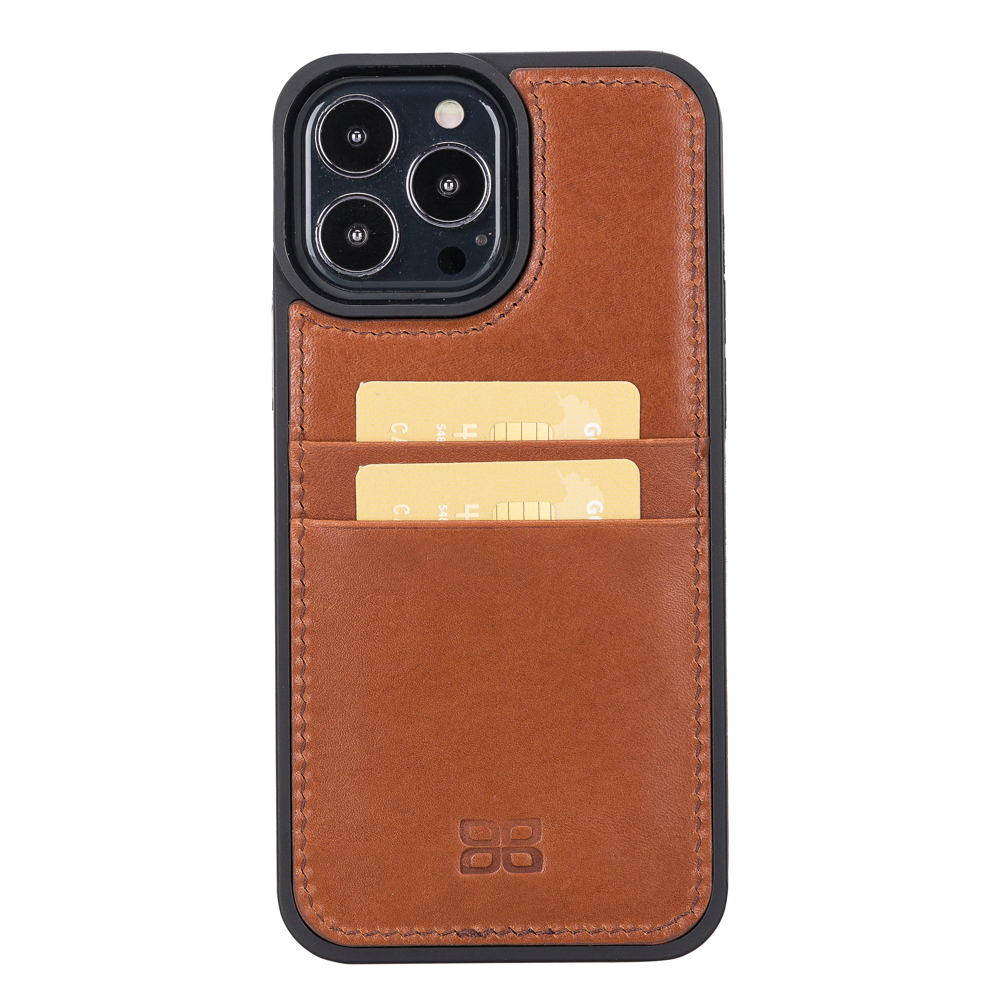 Coque arrière flexible en cuir véritable pour iPhone 13 Series avec porte-cartes