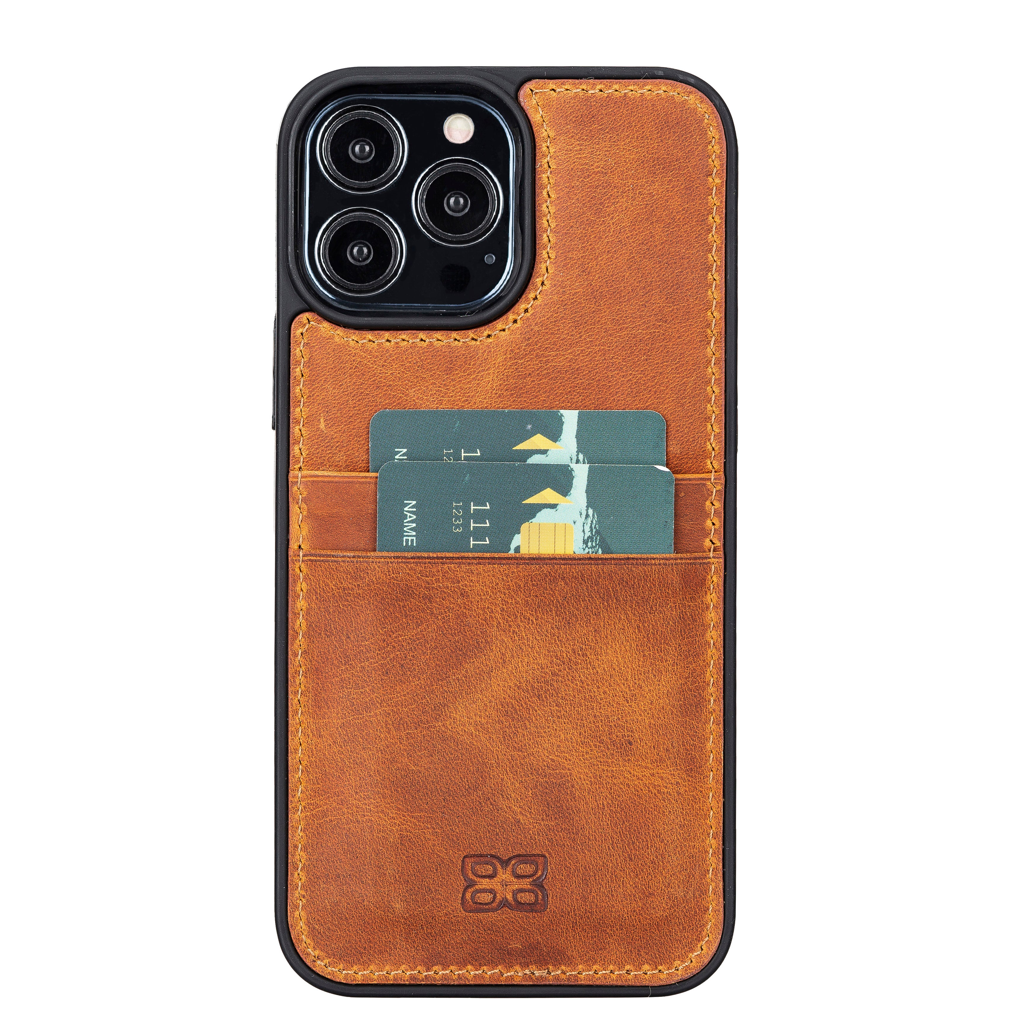 Coque arrière flexible en cuir véritable pour iPhone 13 Series avec porte-cartes