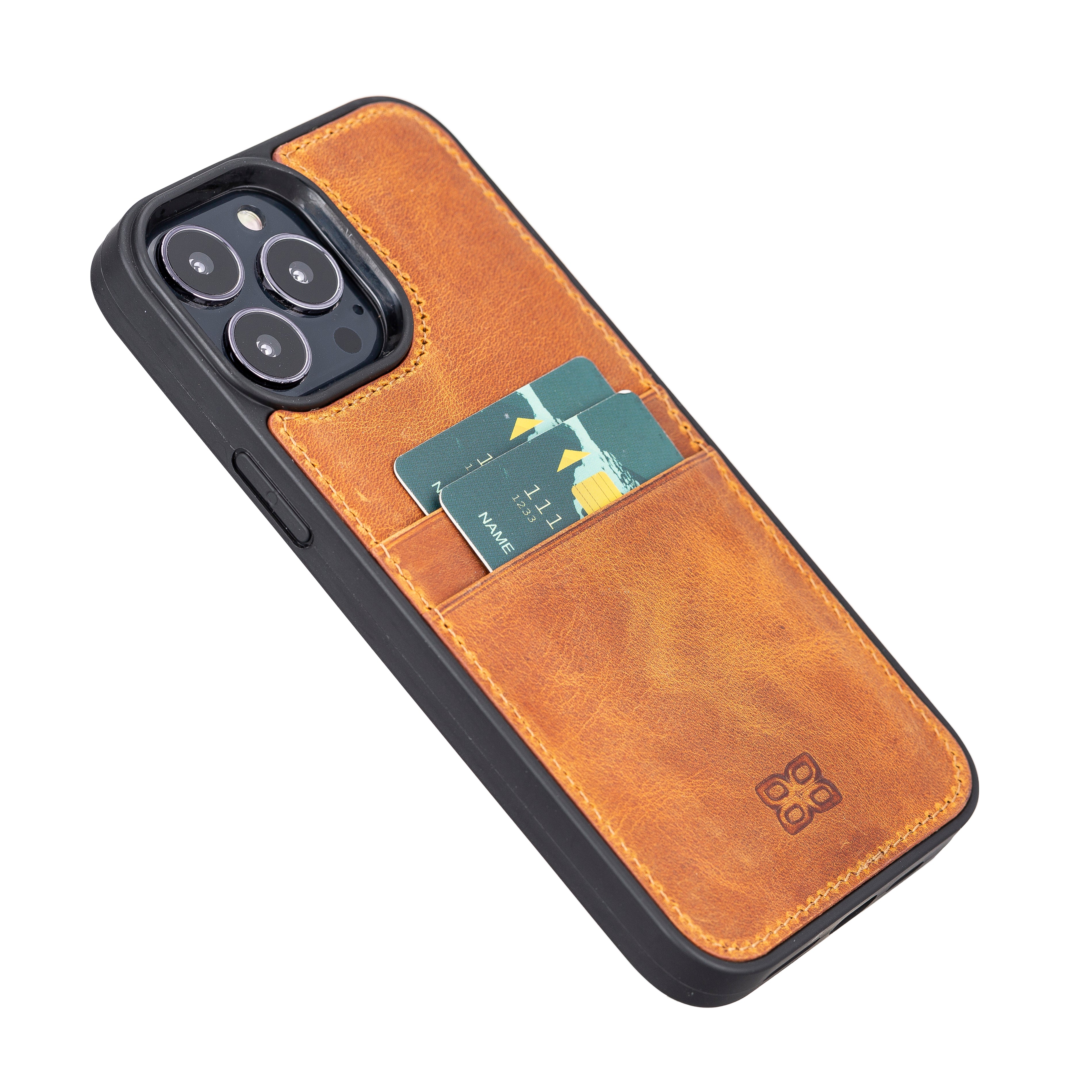 Coque arrière flexible en cuir véritable pour iPhone 13 Series avec porte-cartes