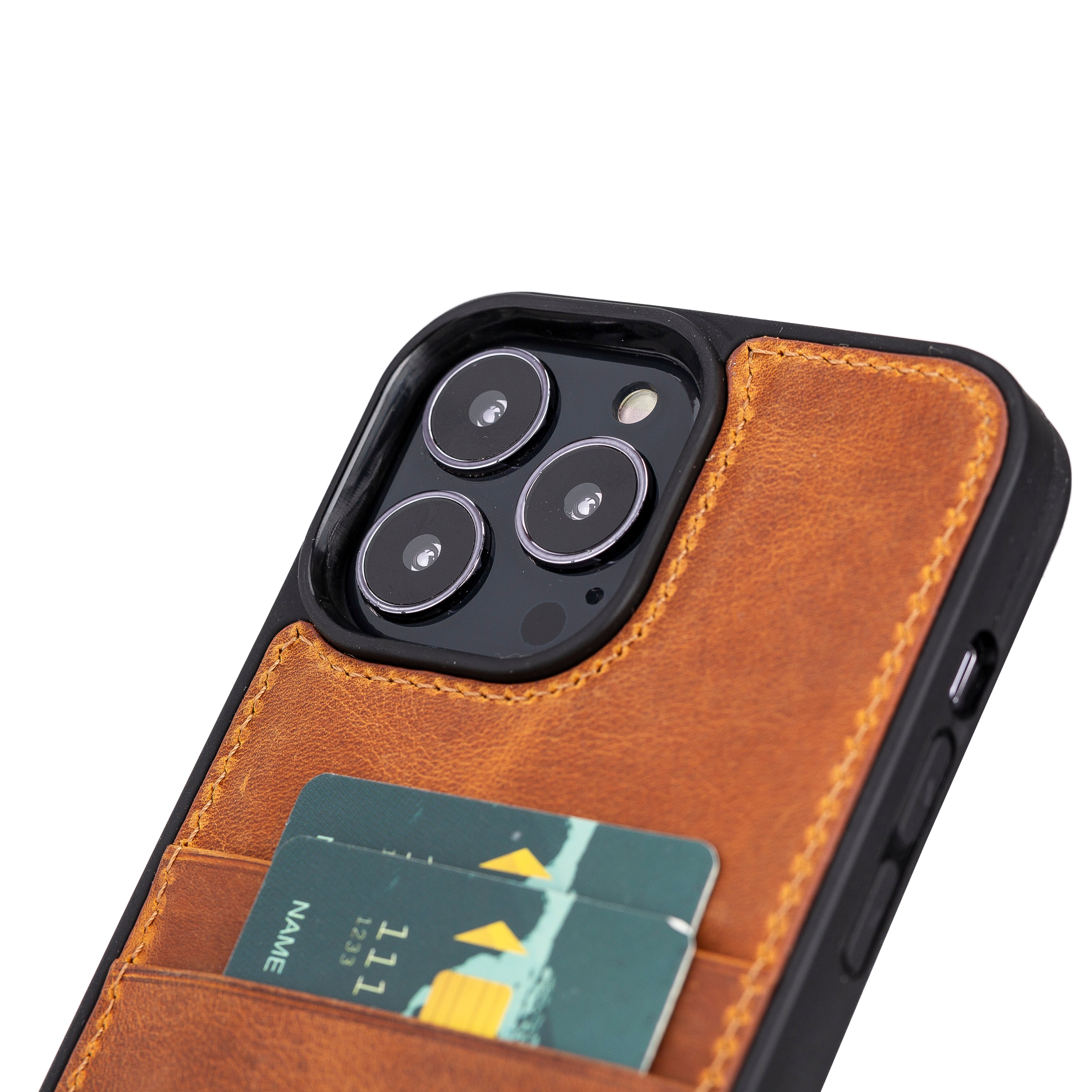 Coque arrière flexible en cuir véritable pour iPhone 13 Series avec porte-cartes