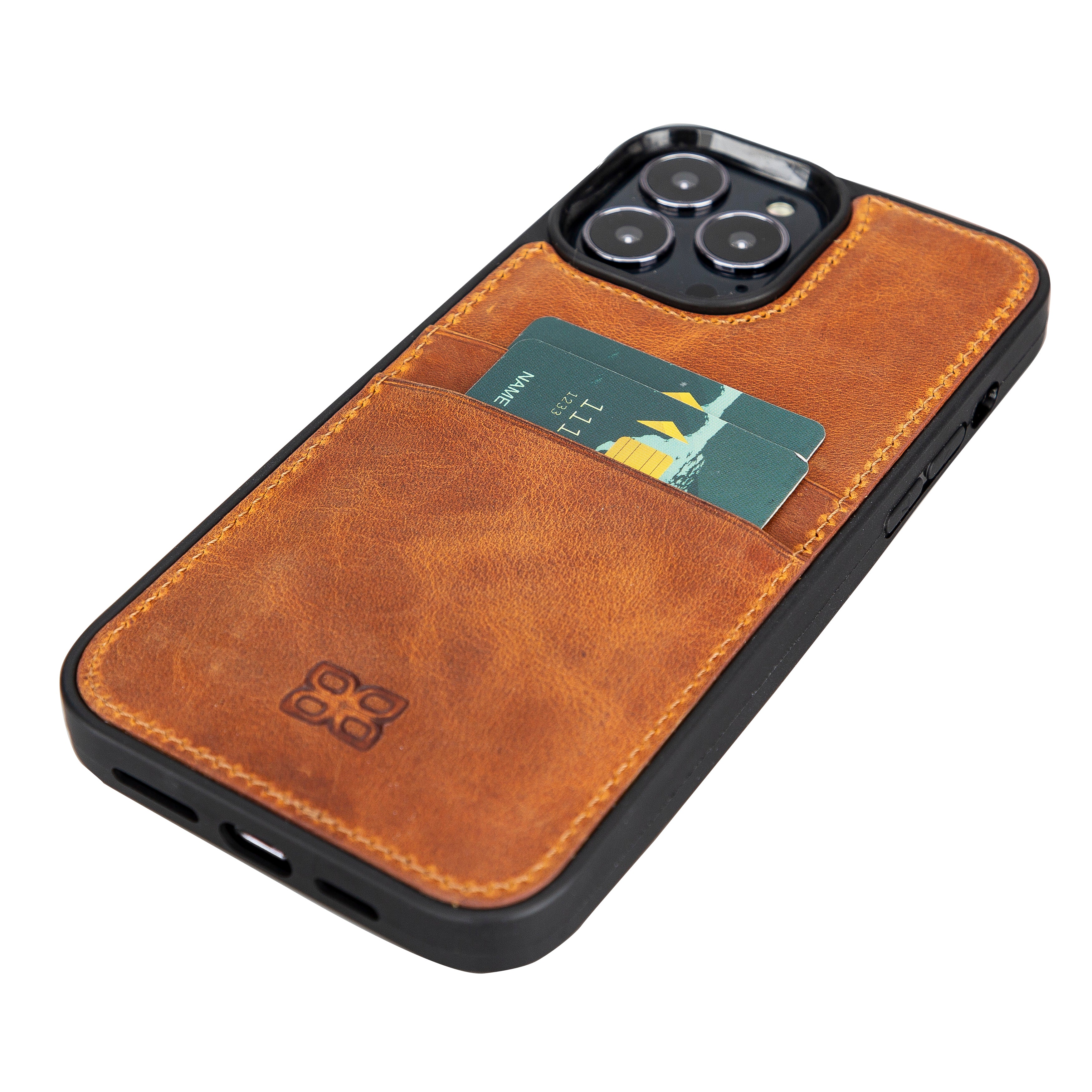 Coque arrière flexible en cuir véritable pour iPhone 13 Series avec porte-cartes