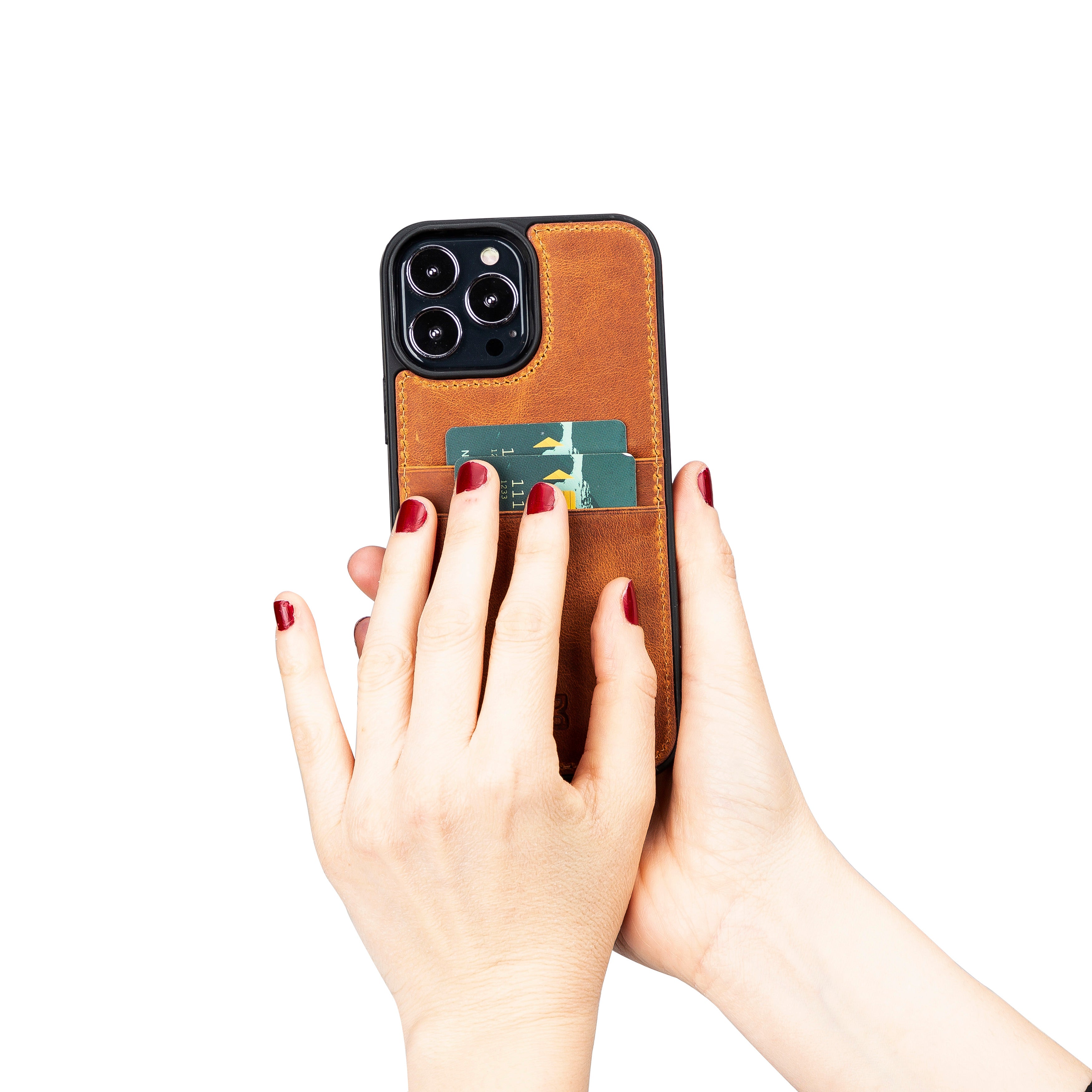 Coque arrière flexible en cuir véritable pour iPhone 13 Series avec porte-cartes