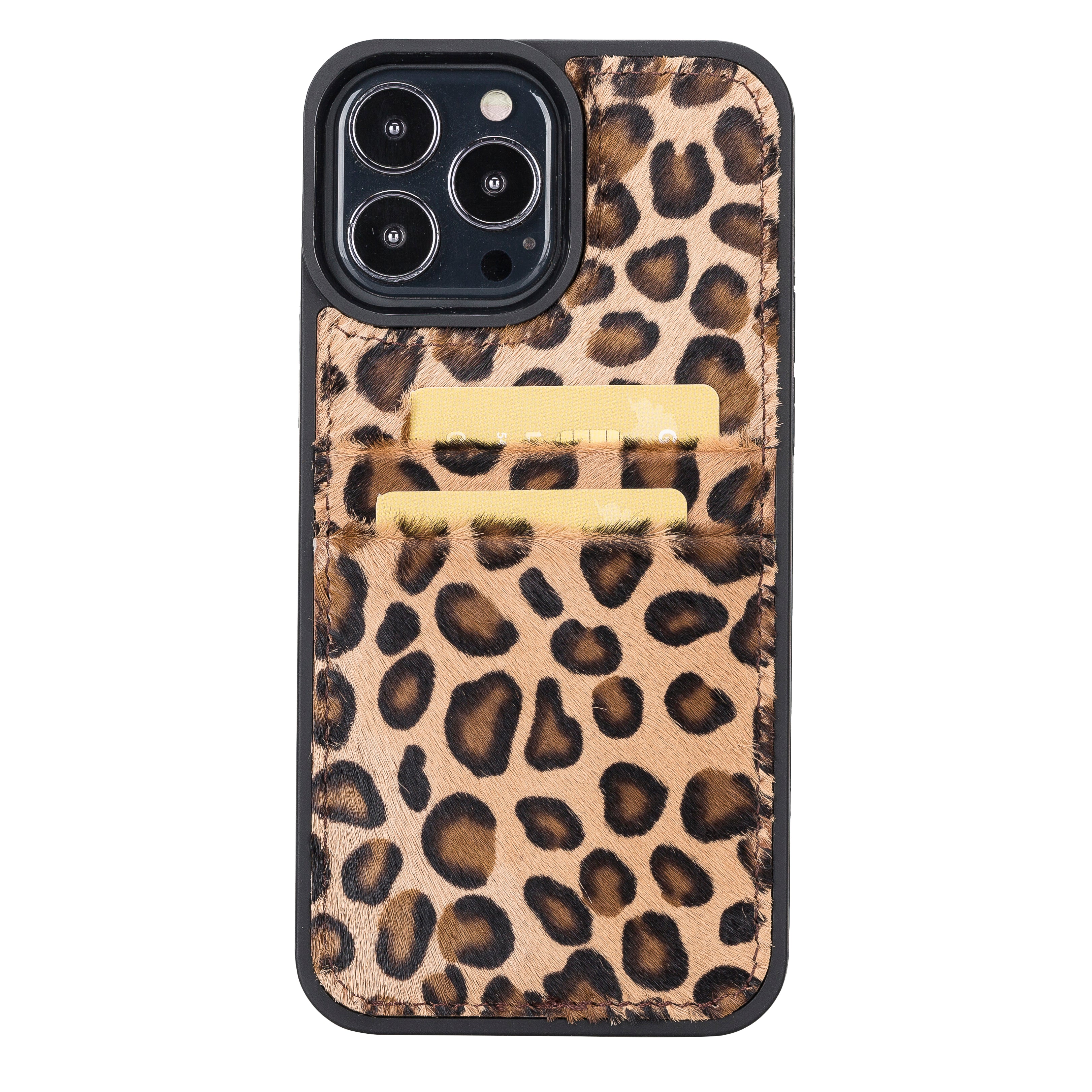 Coque arrière flexible en cuir véritable pour iPhone 13 Series avec porte-cartes