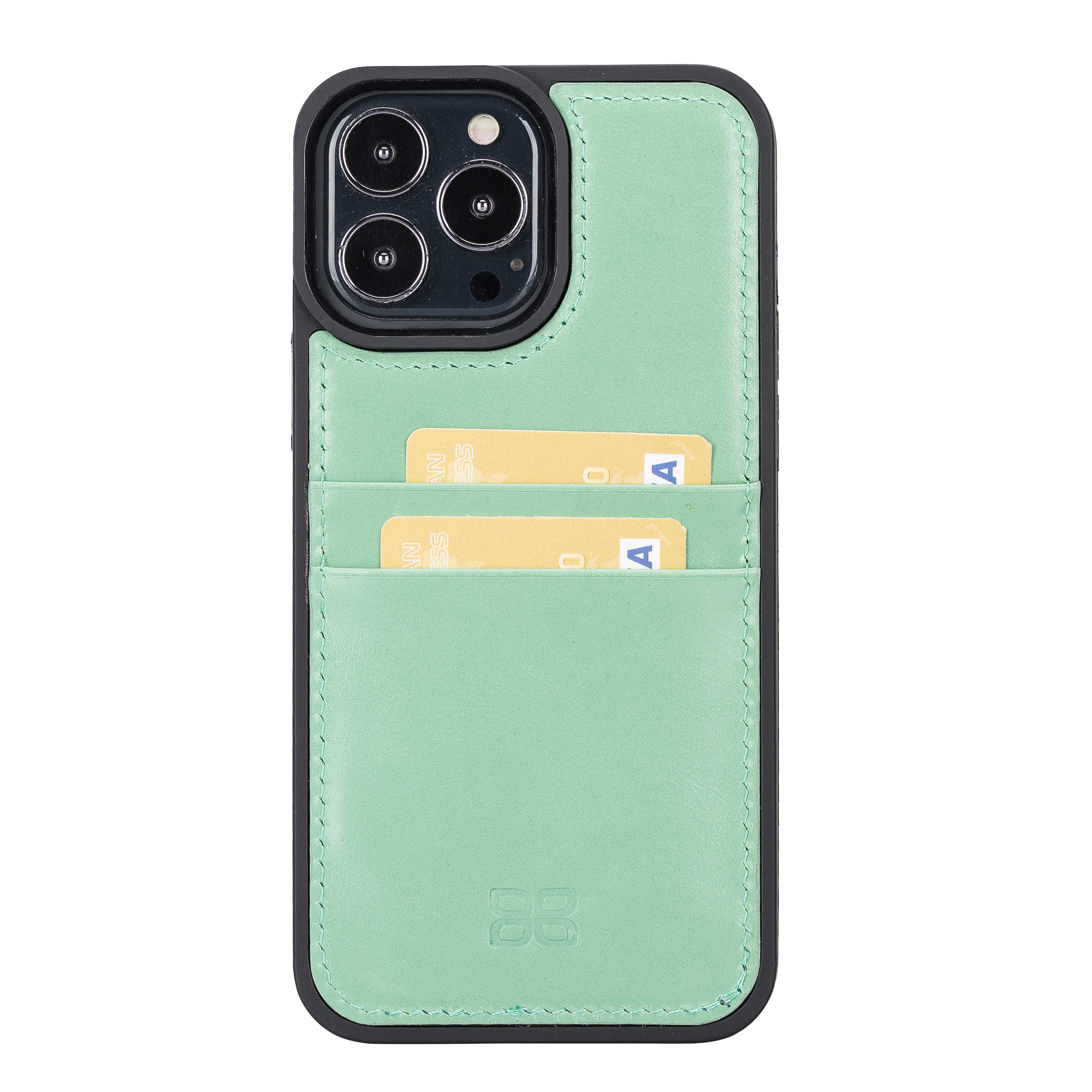 Coque arrière flexible en cuir véritable pour iPhone 13 Series avec porte-cartes