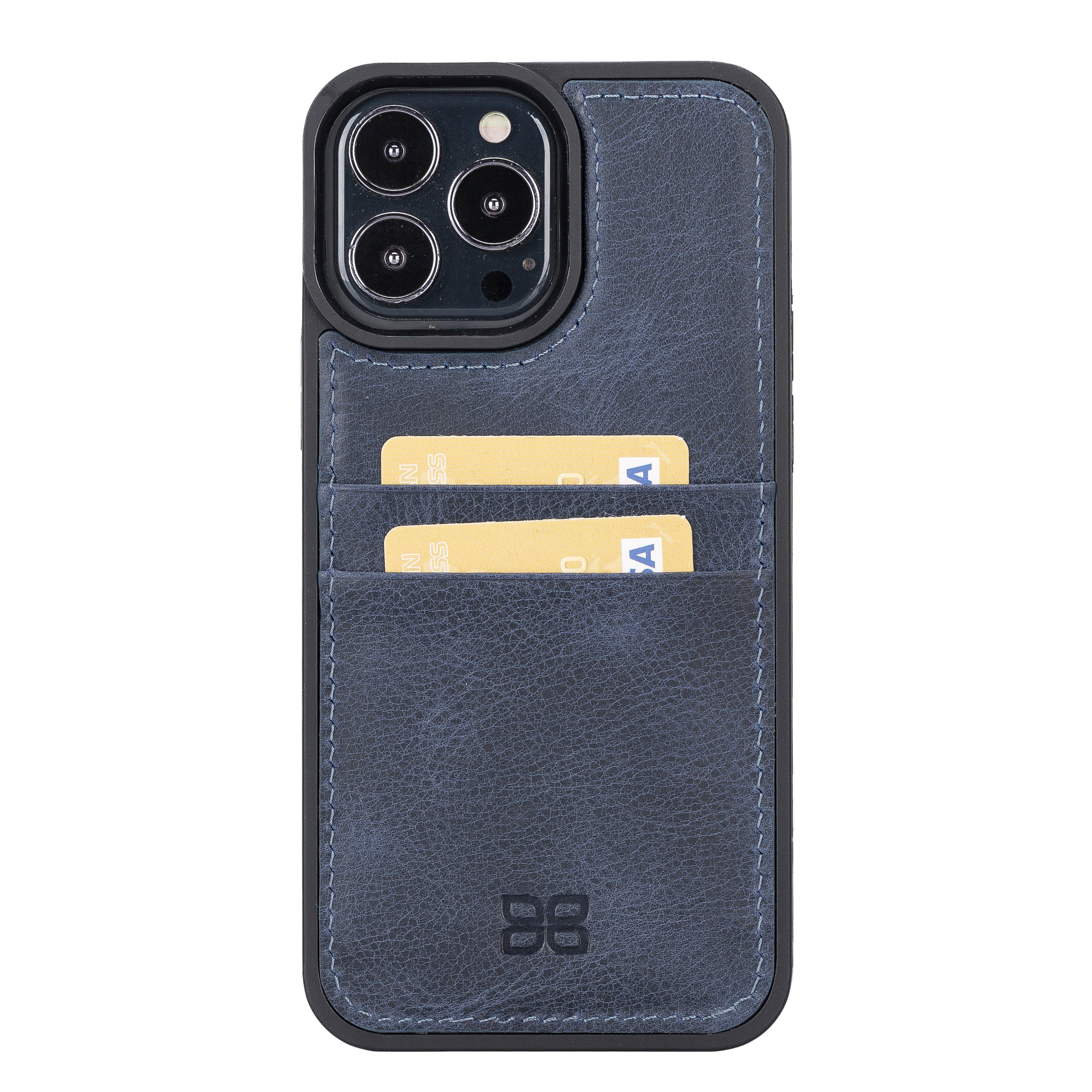 Coque arrière flexible en cuir véritable pour iPhone 13 Series avec porte-cartes
