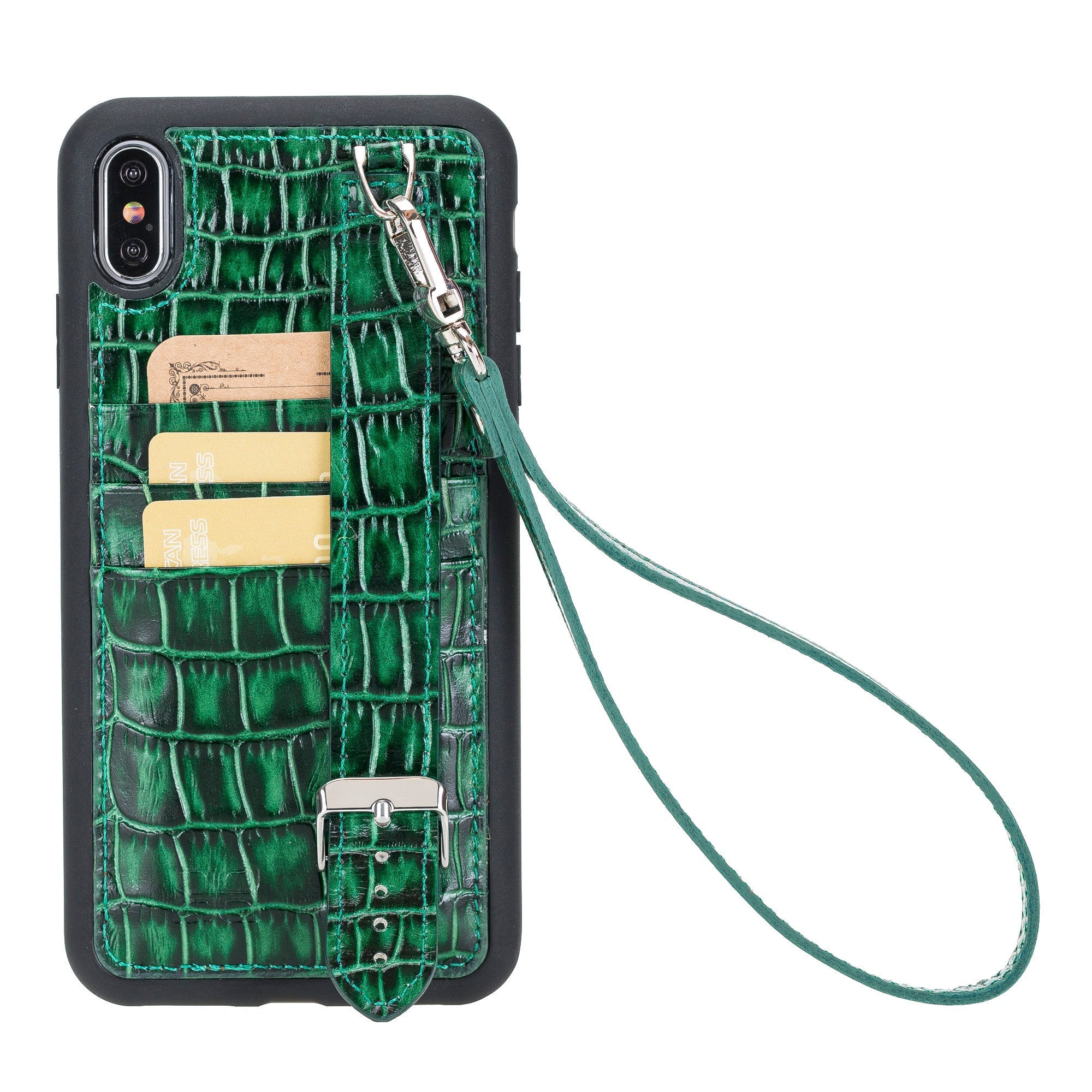 iPhone X Series Genuine Leather Flex Cover Card Holder Back Cover with Hand Strap