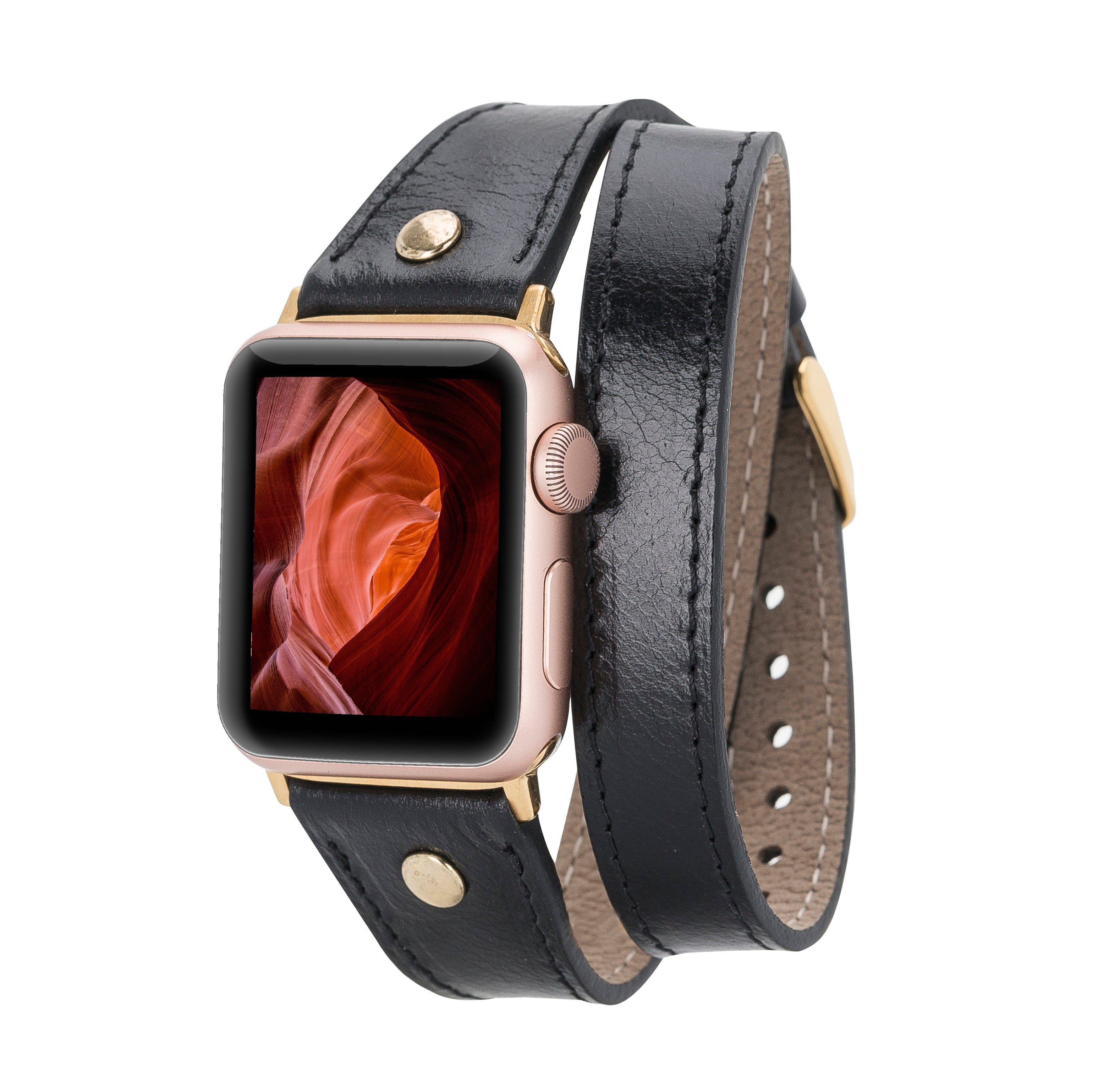 Bracelet de montre Hector en cuir véritable à double tour pour Apple iWatch
