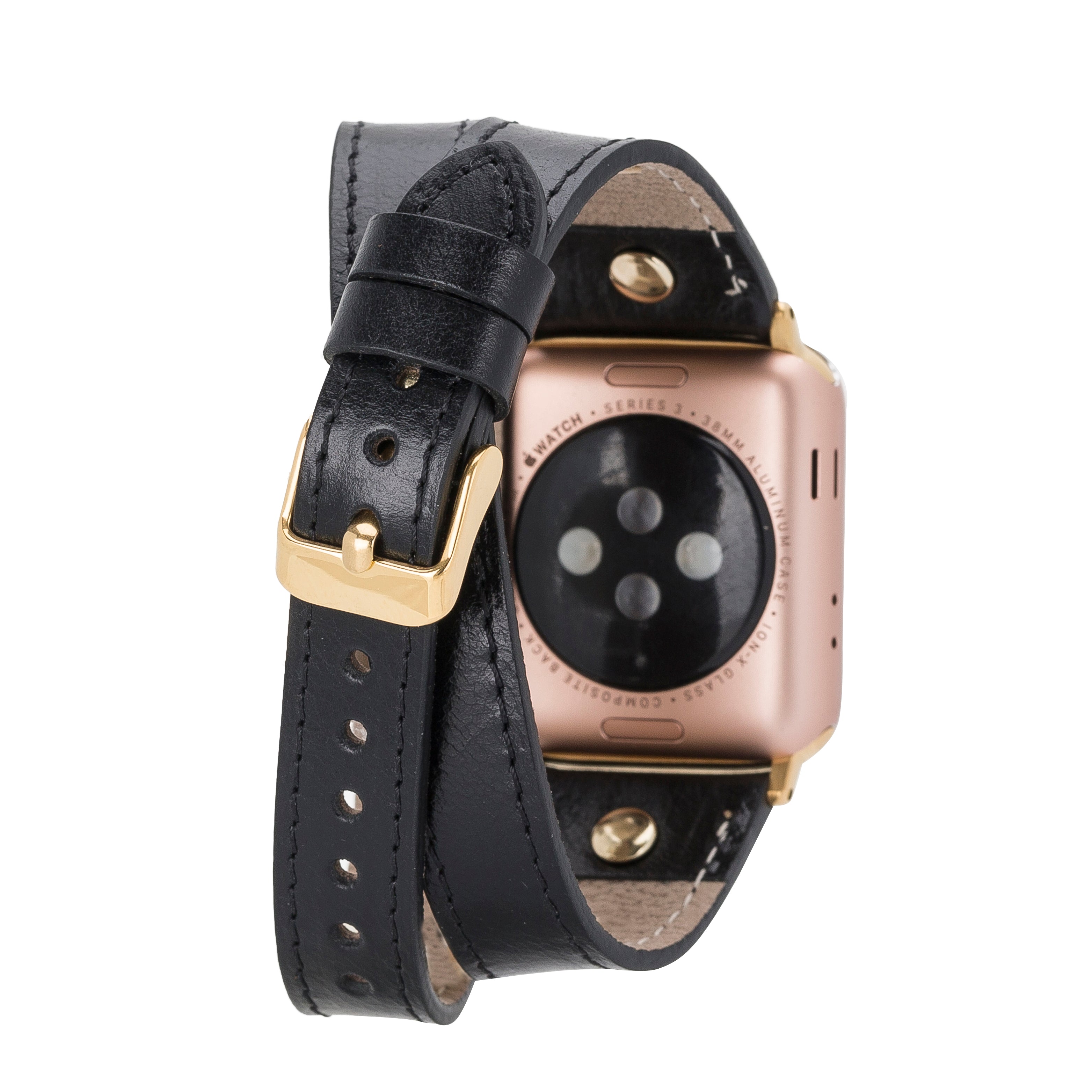 Bracelet de montre Hector en cuir véritable à double tour pour Apple iWatch