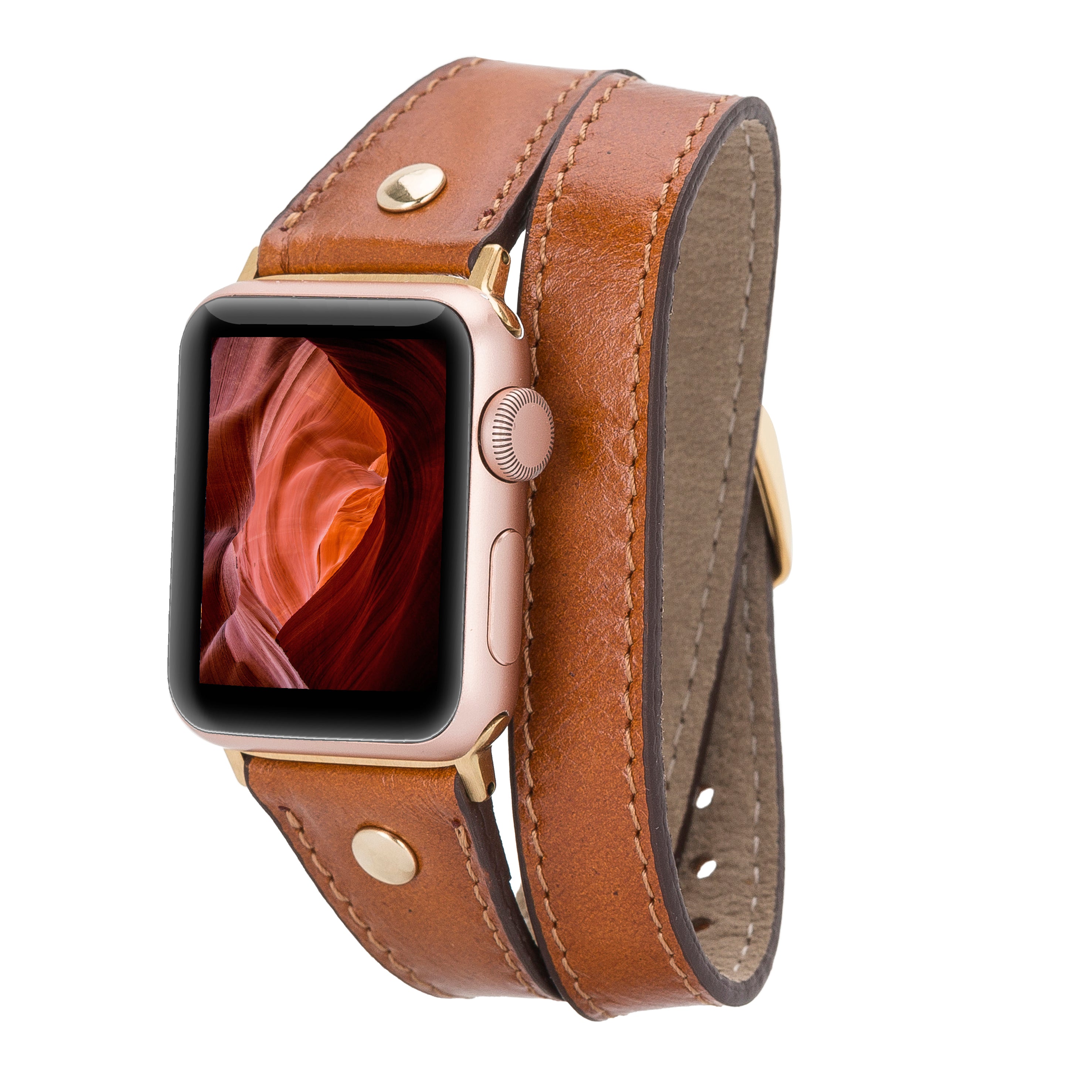 Bracelet de montre Hector en cuir véritable à double tour pour Apple iWatch