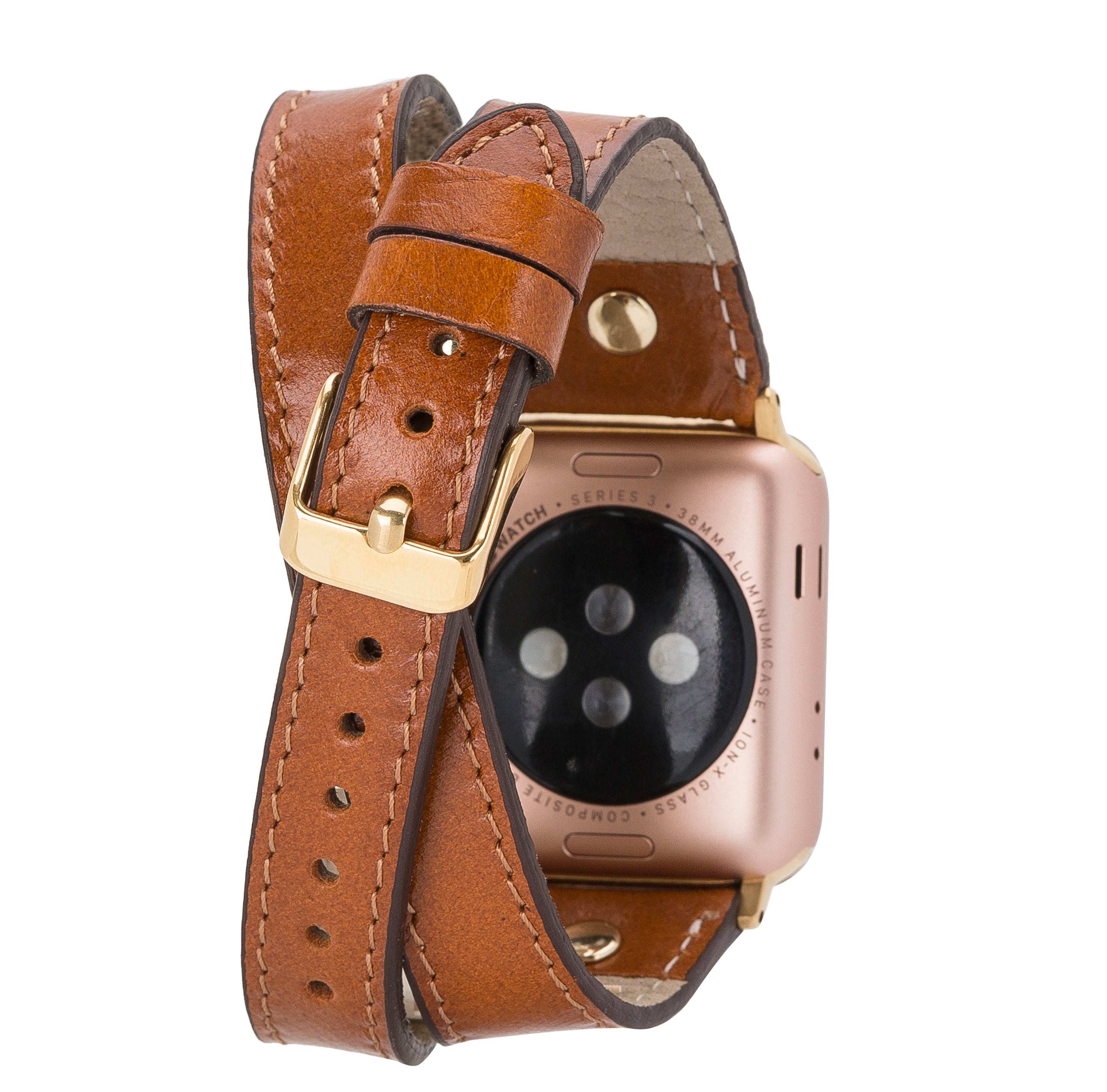 Bracelet de montre Hector en cuir véritable à double tour pour Apple iWatch