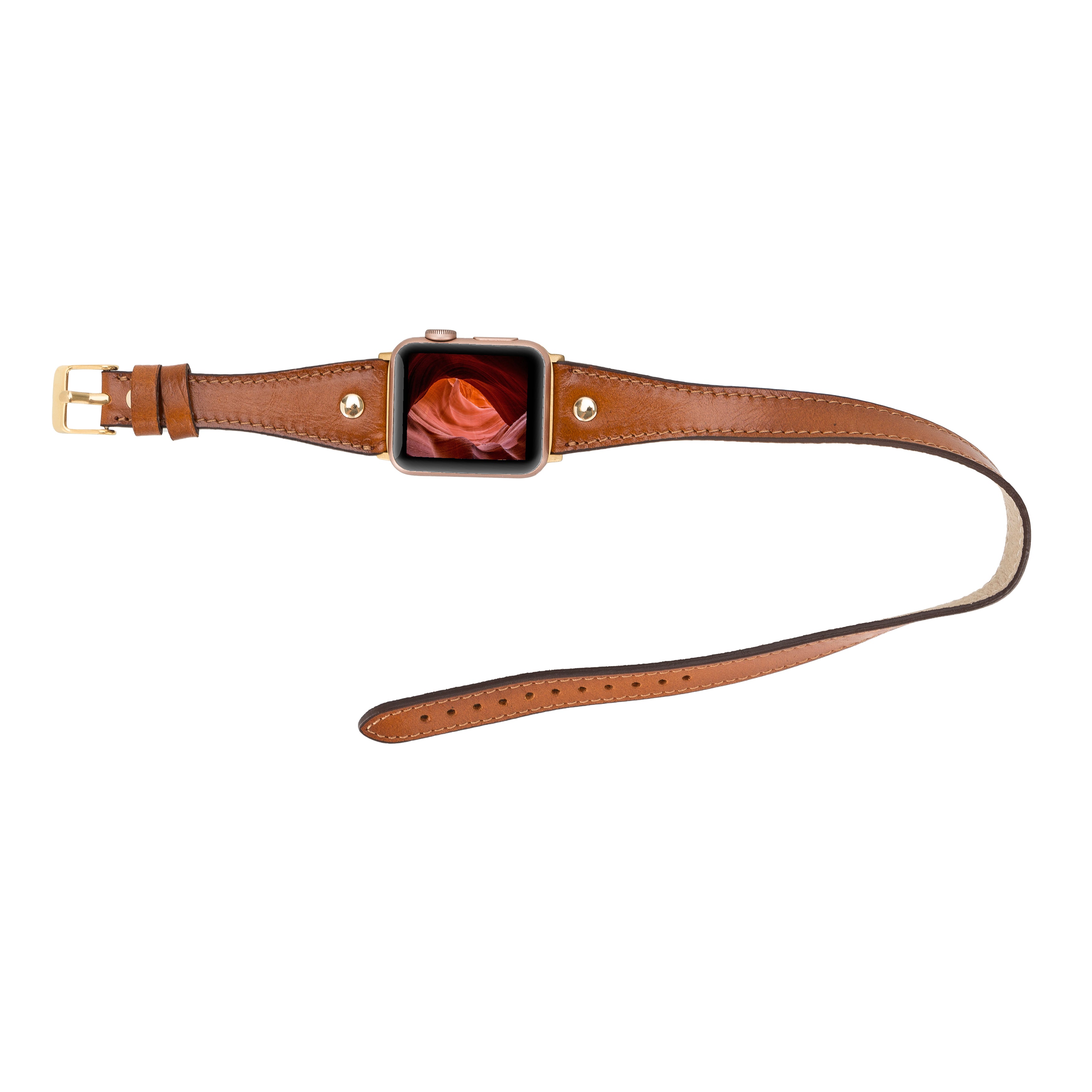 Bracelet de montre Hector en cuir véritable à double tour pour Apple iWatch