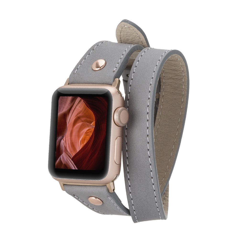 Bracelet de montre Hector en cuir véritable à double tour pour Apple iWatch