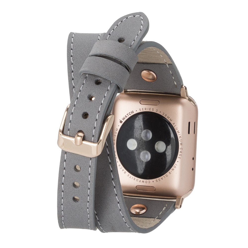Bracelet de montre Hector en cuir véritable à double tour pour Apple iWatch