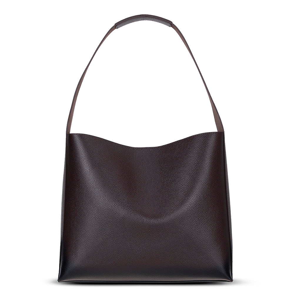 Black leather handbag on a white background