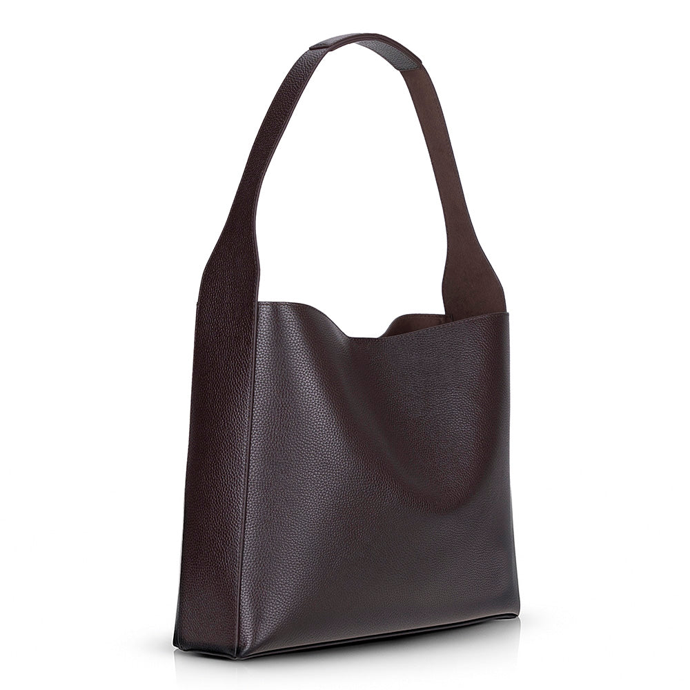 Brown leather handbag on a white background