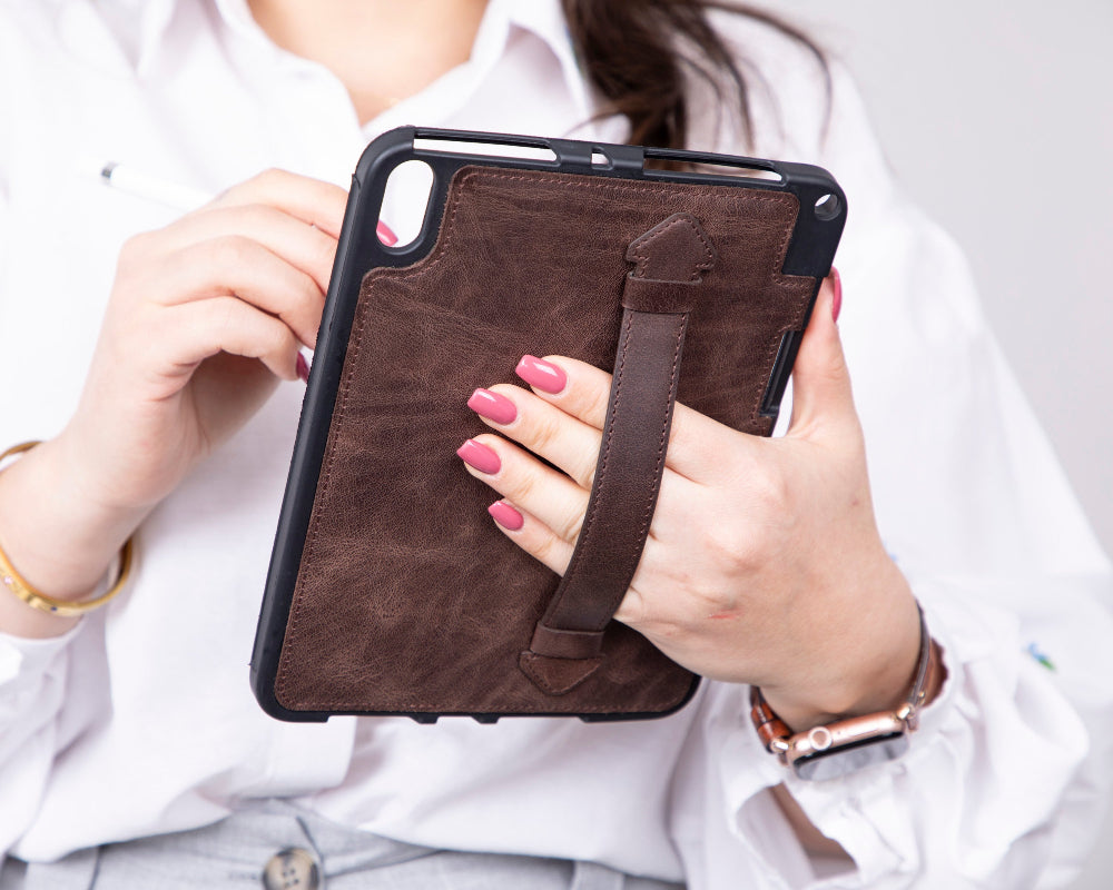 Durable iPad Mini leather case with hand strap