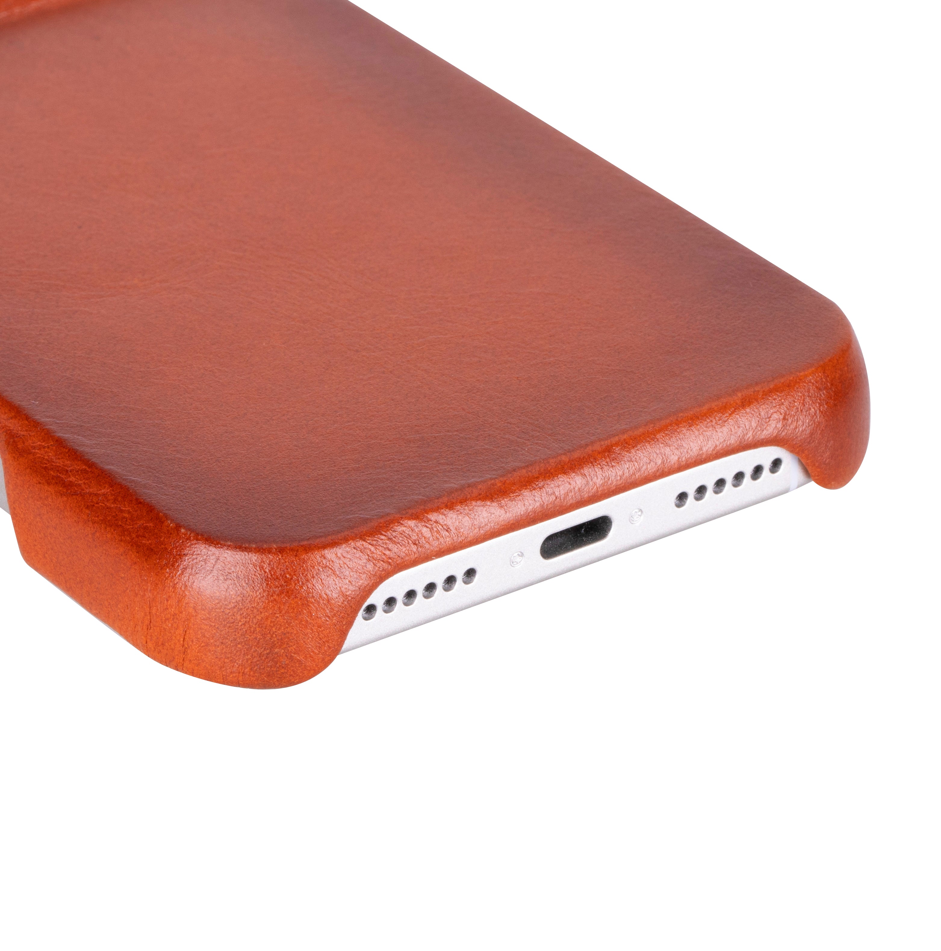 Brown leather iphone 17 case on a white background