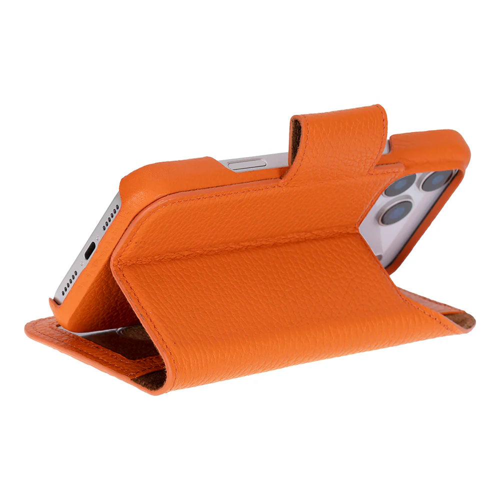 Orange phone case with a textured finish on a white background