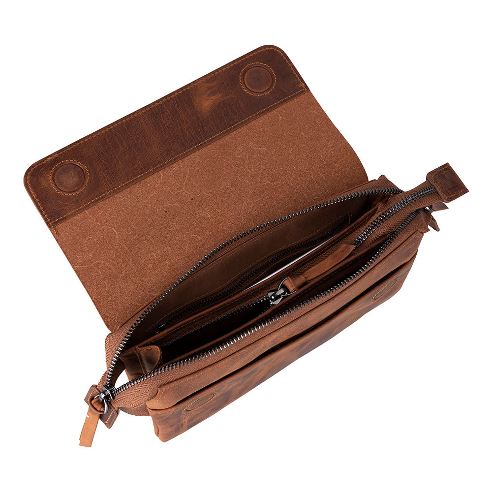 Handmade leather clutch with magnetic snap closure and secure compartments
