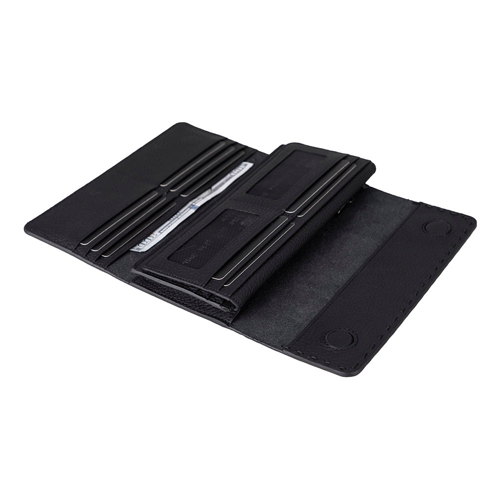 Handmade leather wallet with 16 card slots and transparent ID window