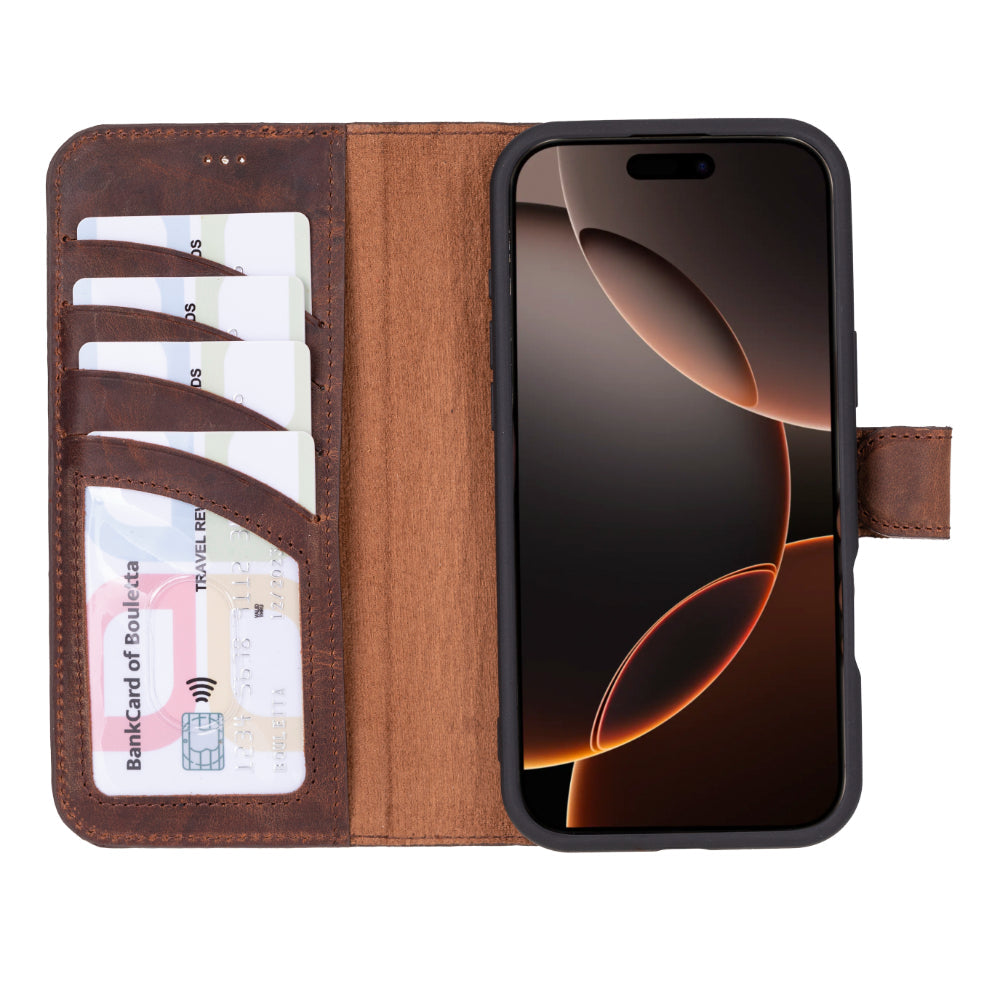 Étui portefeuille en cuir Fuzzy pour iPhone 16 Pro (6.3")