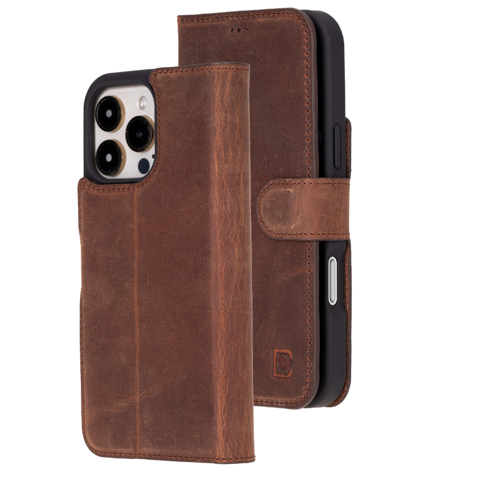Étui portefeuille en cuir Fuzzy pour iPhone 16 Pro (6.3")