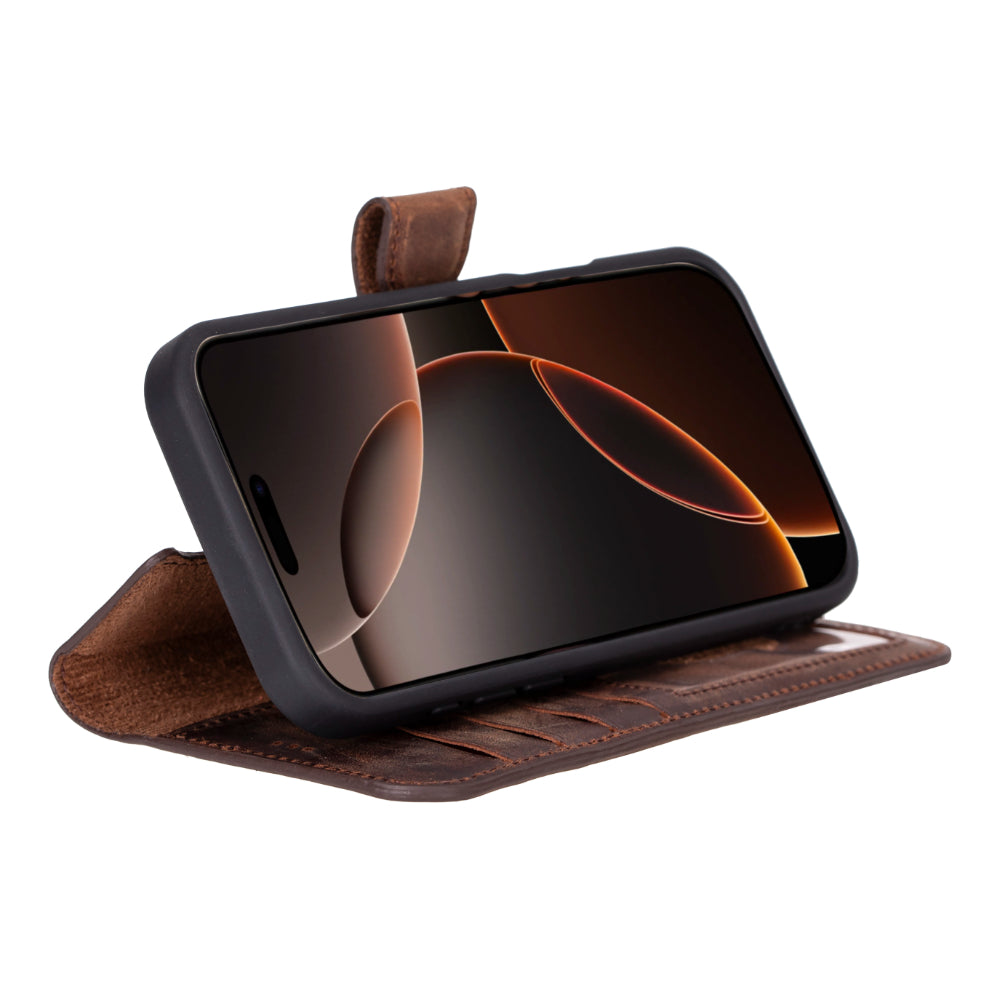 Étui portefeuille en cuir Fuzzy pour iPhone 16 Pro (6.3")