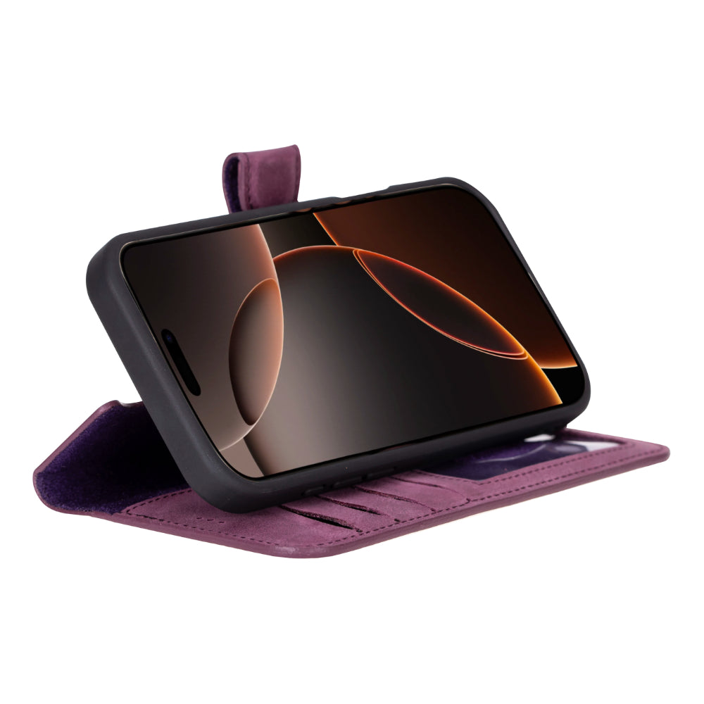 Étui portefeuille en cuir Fuzzy pour iPhone 16 Pro (6.3")