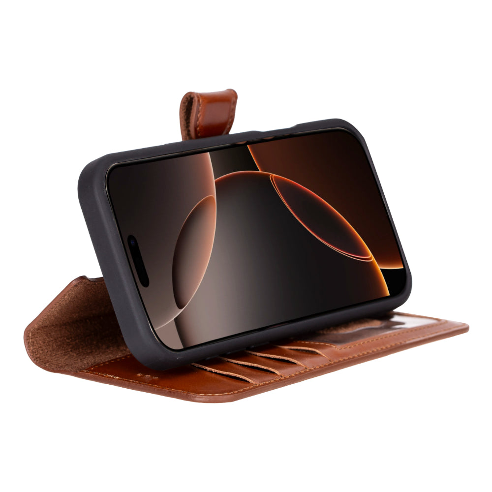 Étui portefeuille en cuir Fuzzy pour iPhone 16 Pro (6.3")