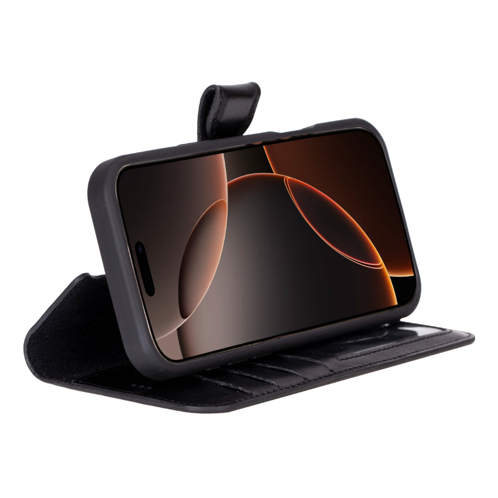 Étui portefeuille en cuir Fuzzy pour iPhone 16 Pro (6.3")