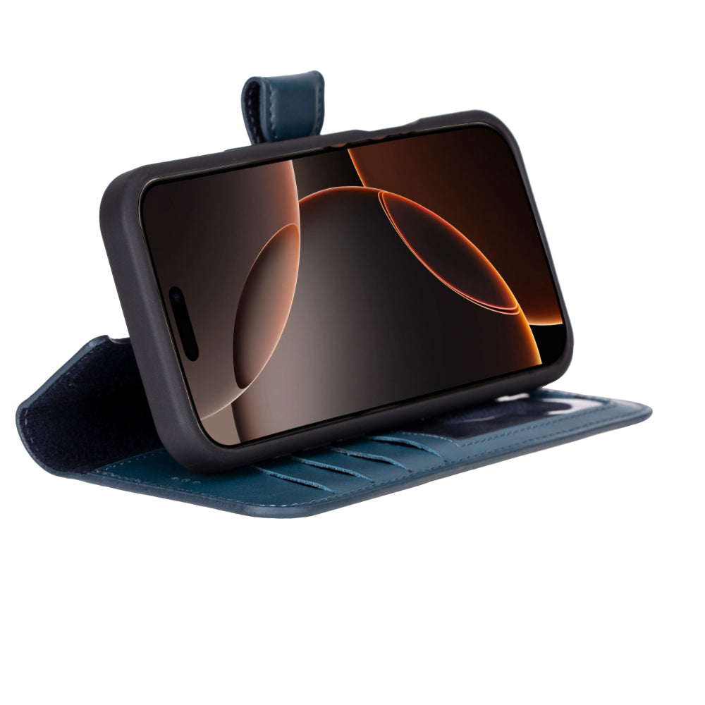 Étui portefeuille en cuir Fuzzy pour iPhone 16 Pro (6.3")