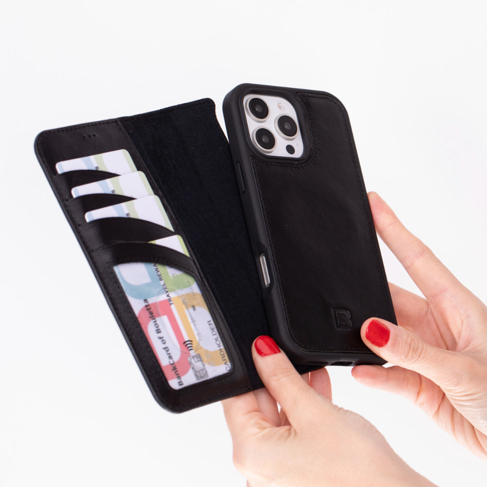 Étui portefeuille en cuir Fuzzy pour iPhone 16 Pro (6.3")