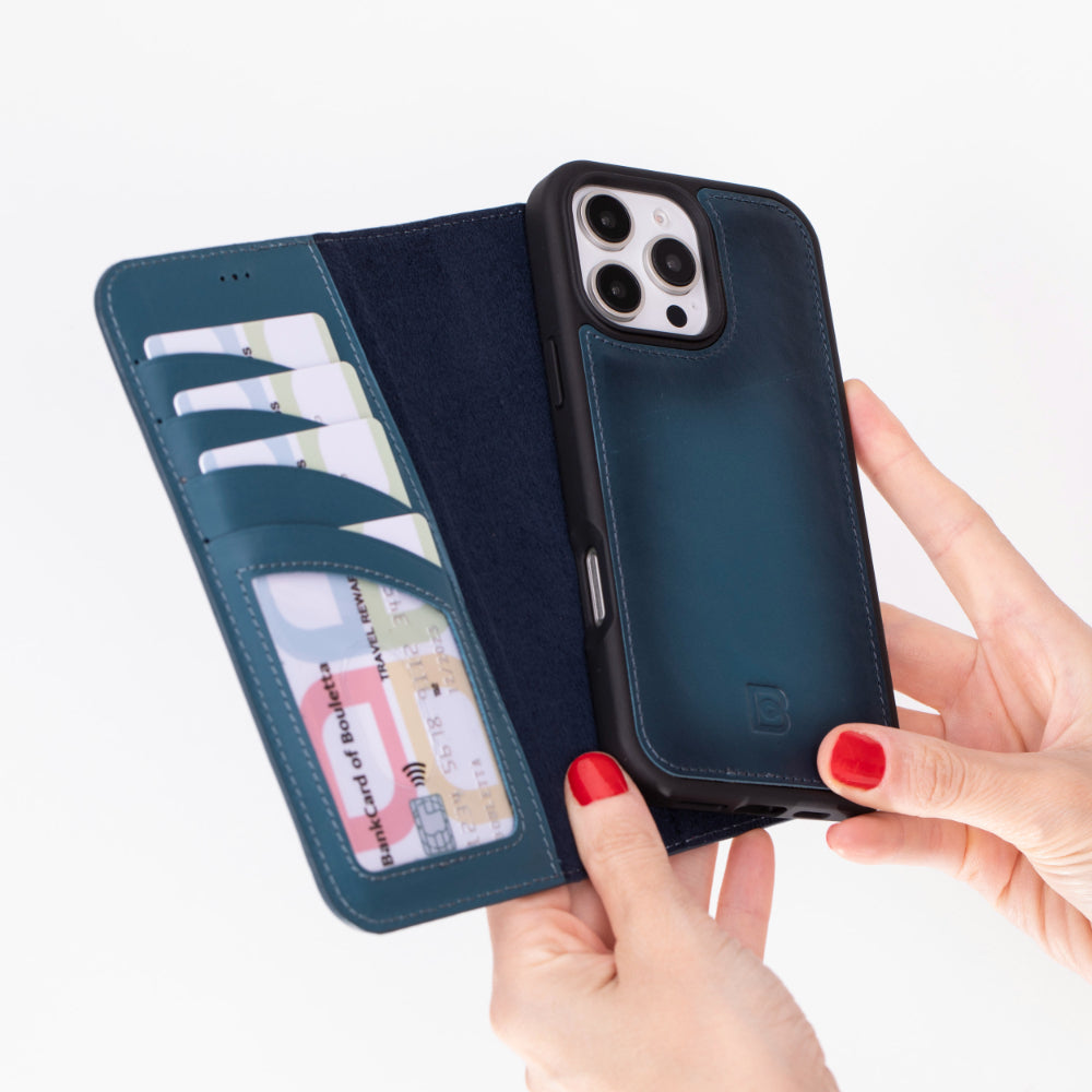 Étui portefeuille en cuir Fuzzy pour iPhone 16 Pro (6.3")