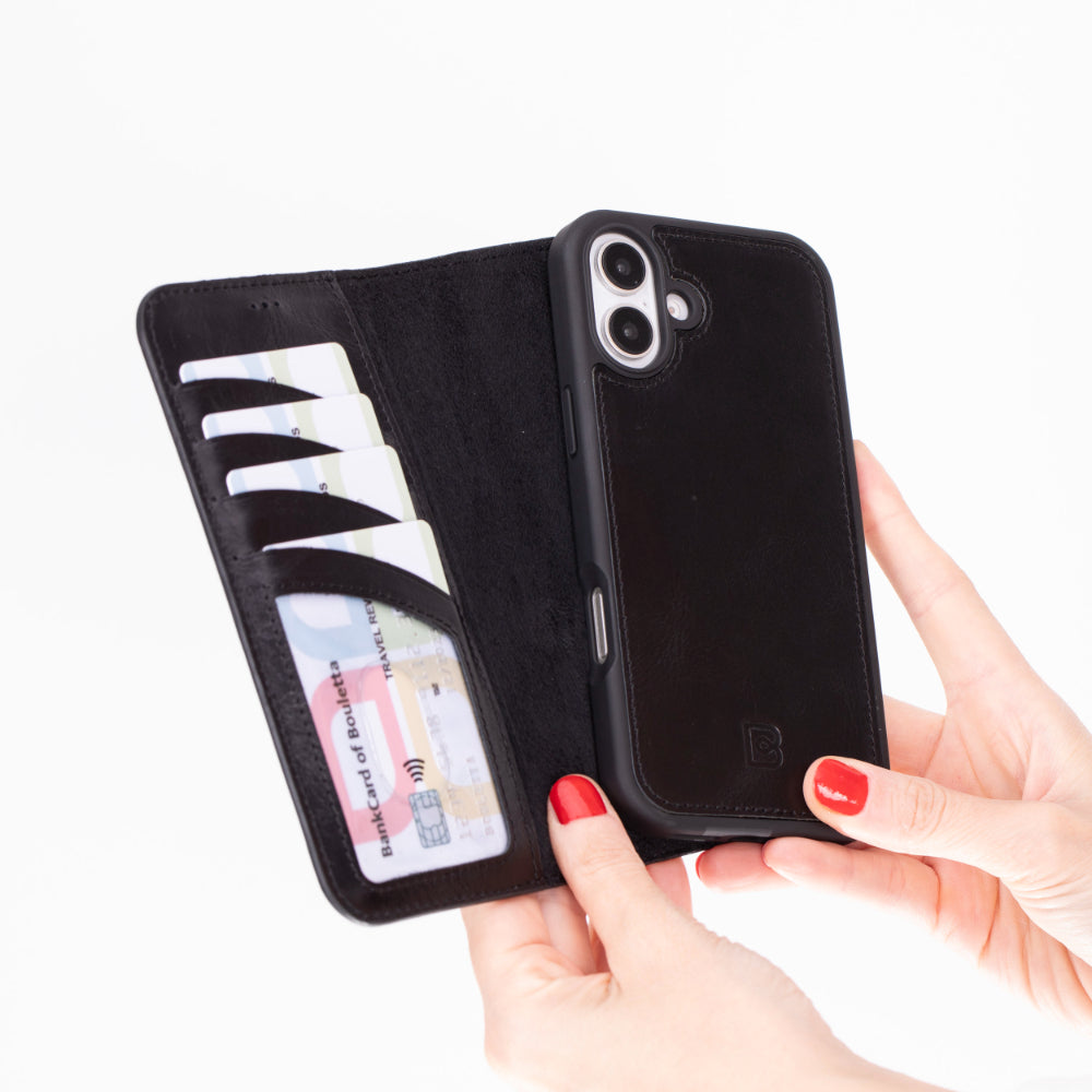 Fuzzy iPhone 16 (6.1") Leder-Brieftaschenhülle