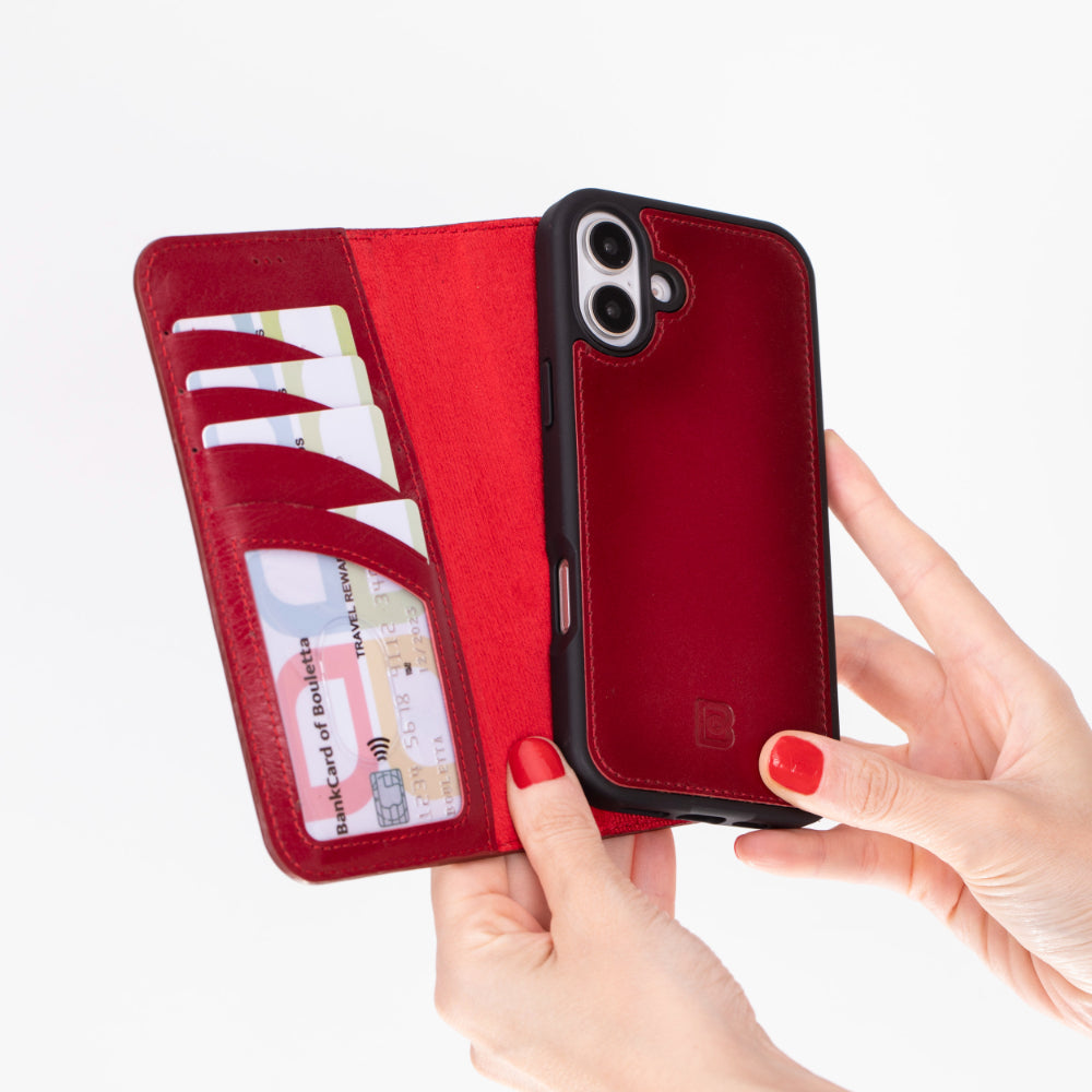 Fuzzy iPhone 16 (6.1") Leder-Brieftaschenhülle