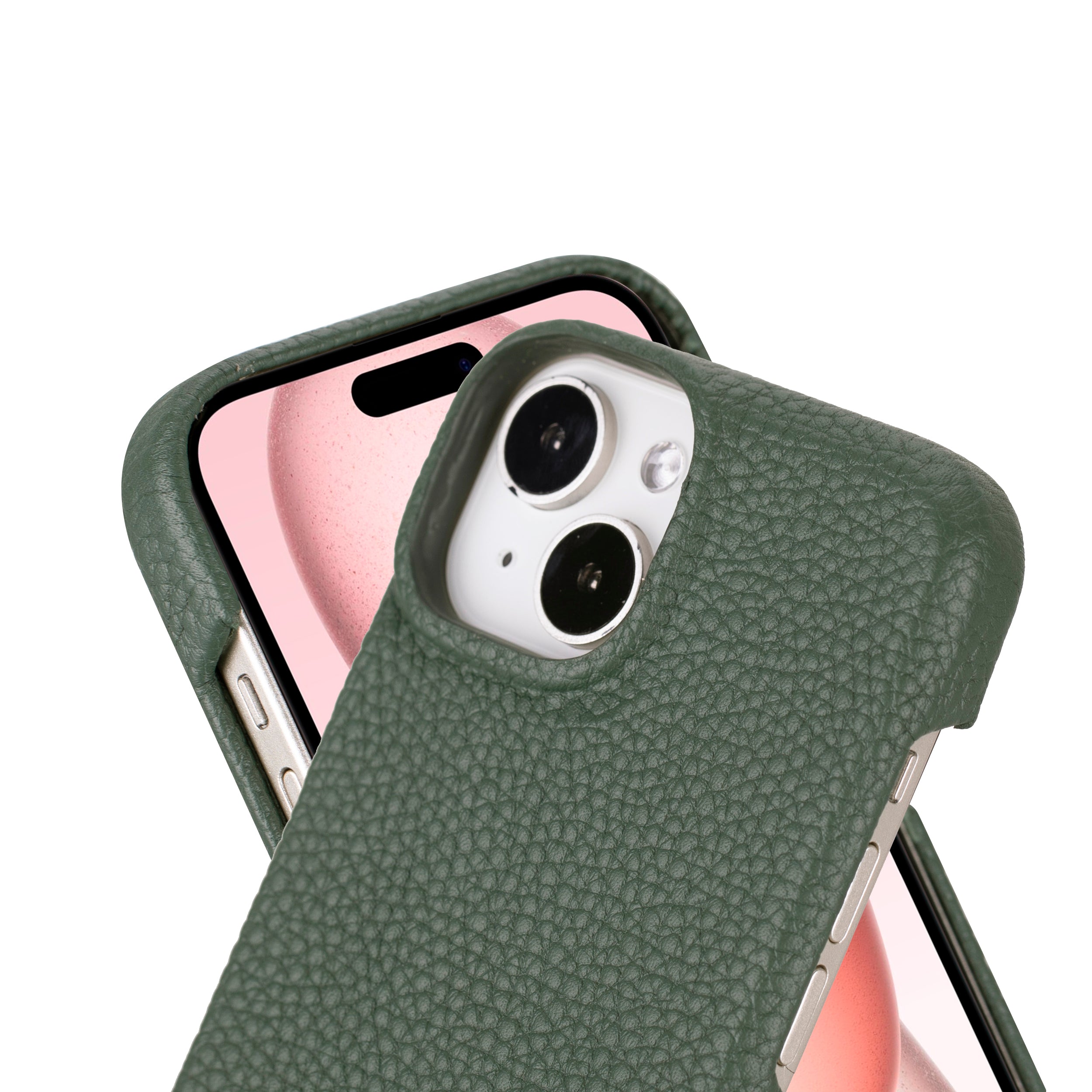 Coque arrière entièrement en cuir véritable à clipser pour iPhone 15 Plus (6,7") F360