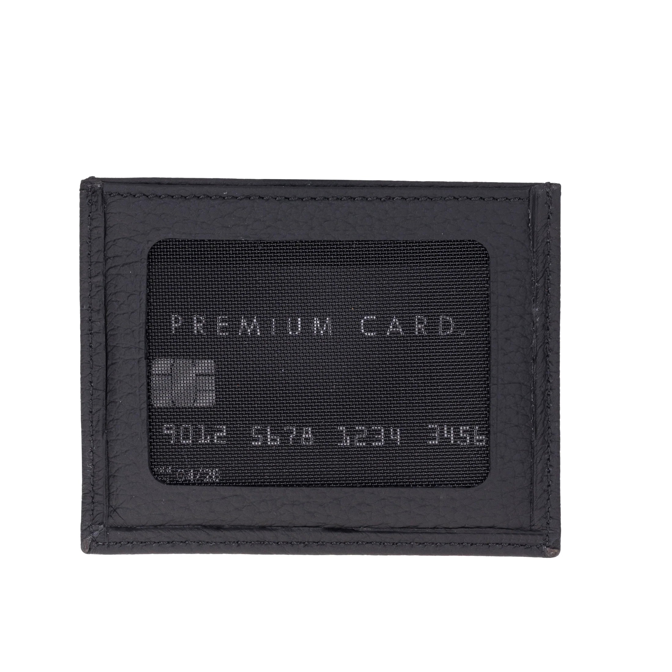 Black cardholder with 'Premium Card' text on a white background