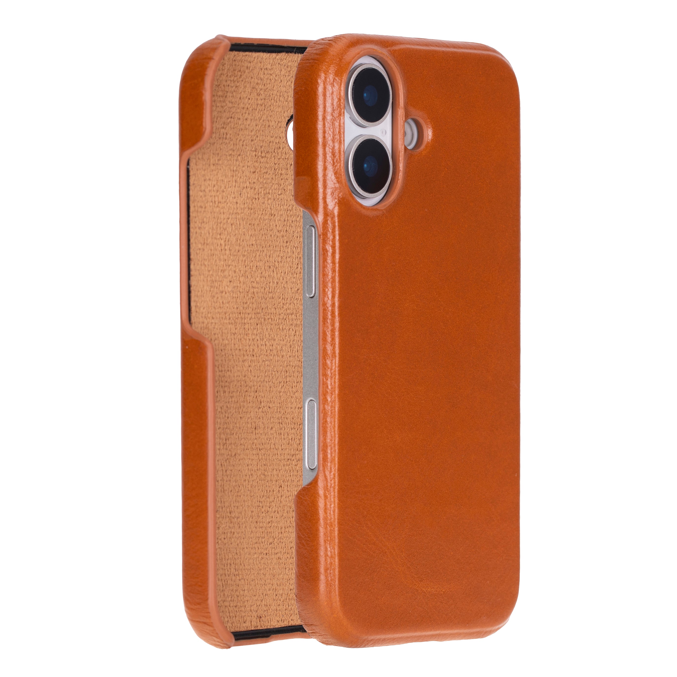 Premium leather iPhone 17 6.3 inch case with raised edges and wireless charging