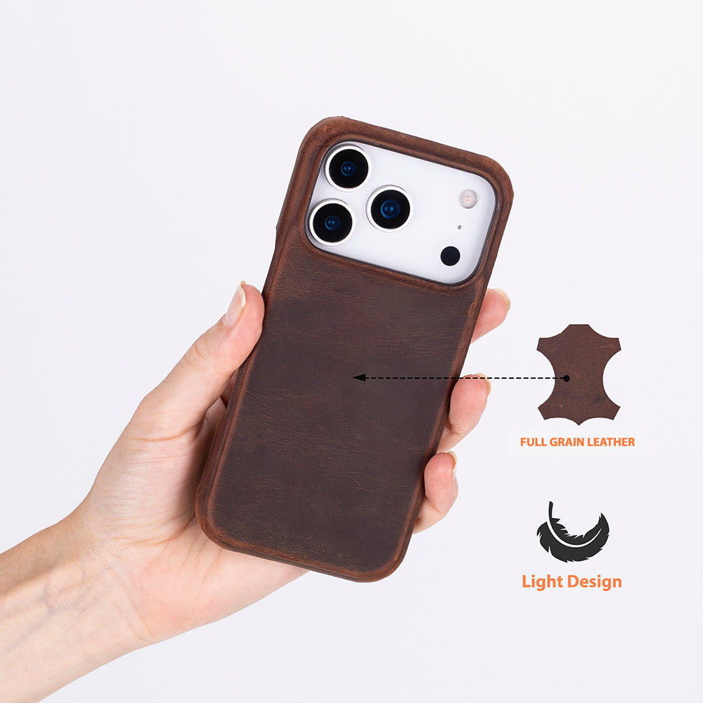 Slim handmade leather case for iPhone 17 Pro 6.3" with raised edges