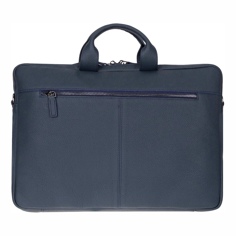 Dark blue leather briefcase on a white background