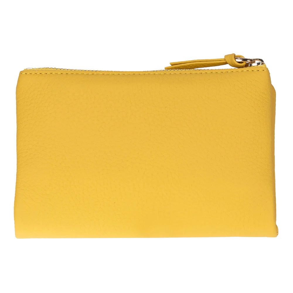Yellow zippered pouch on a white background