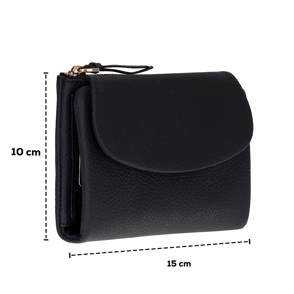 Black handbag with dimensions indicated on a white background