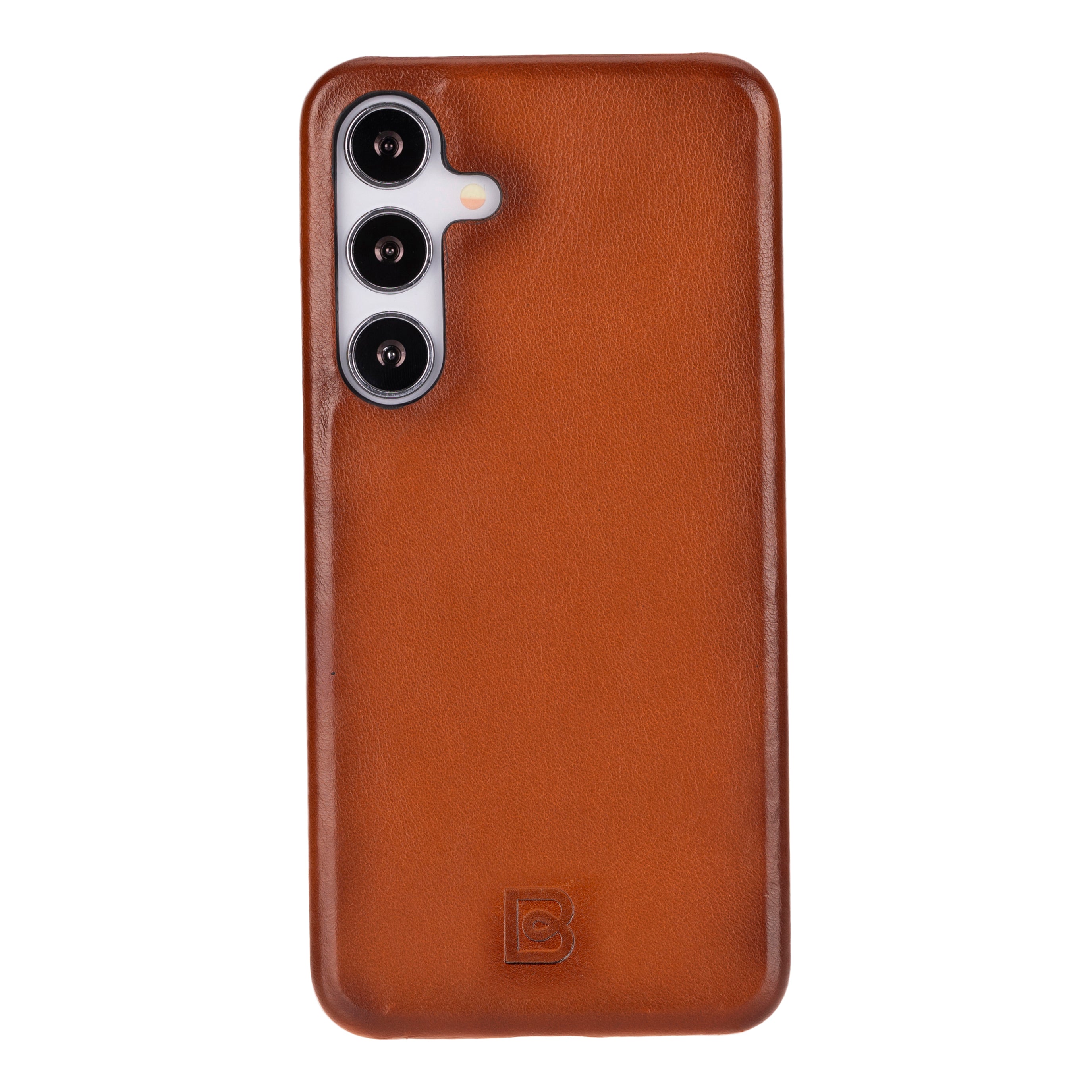 Black leather back case for Samsung Galaxy S25 Plus with camera cutouts.