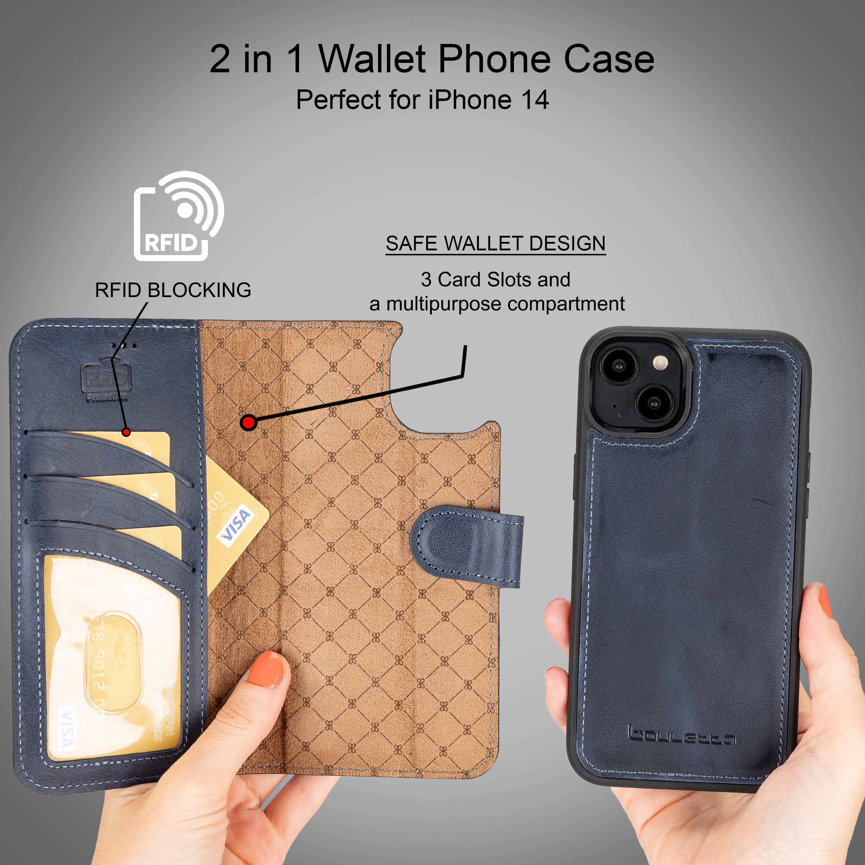 Étui portefeuille amovible en cuir véritable pour iPhone 14 Pro Max (6,7")
