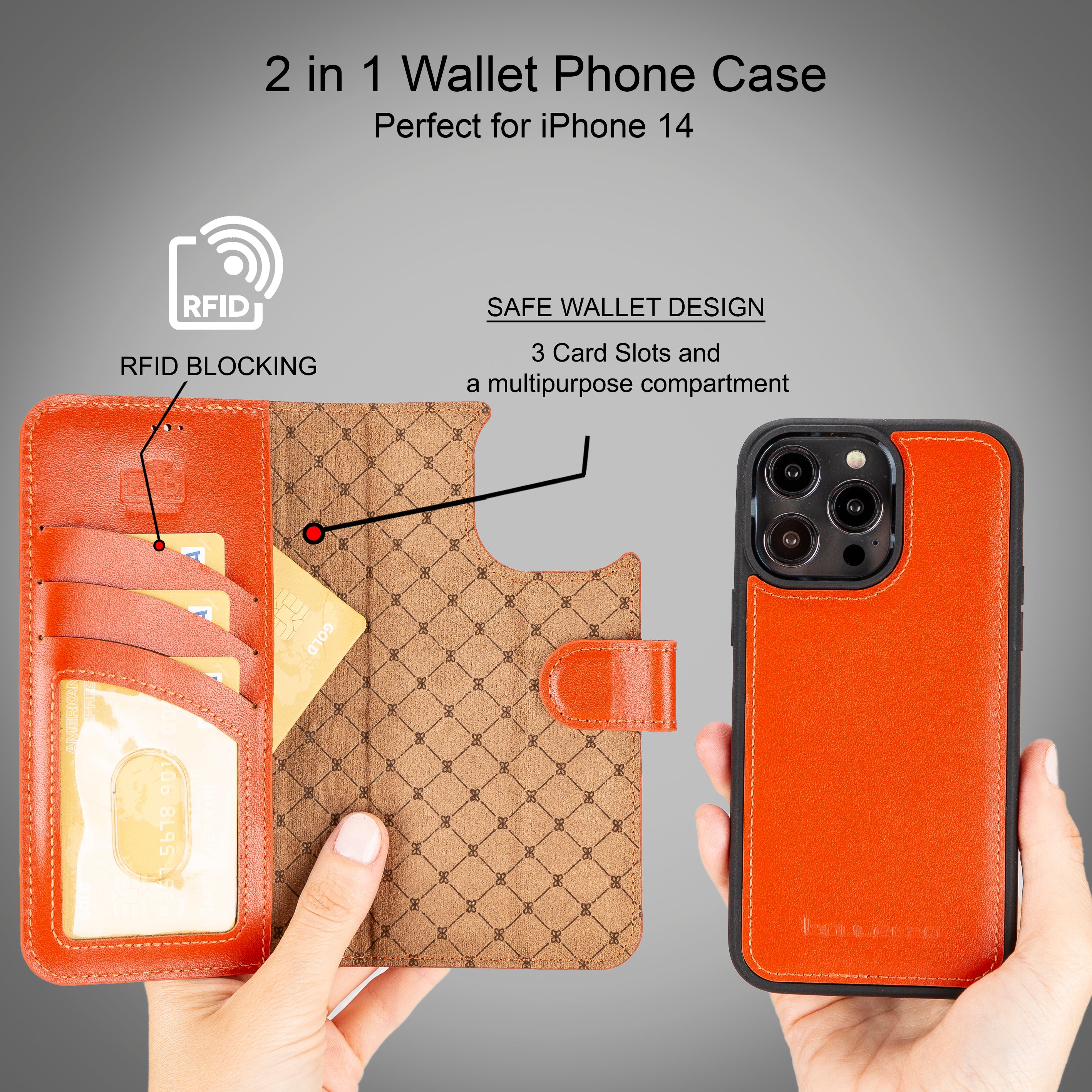 Étui portefeuille amovible en cuir véritable pour iPhone 14 Pro Max (6,7")