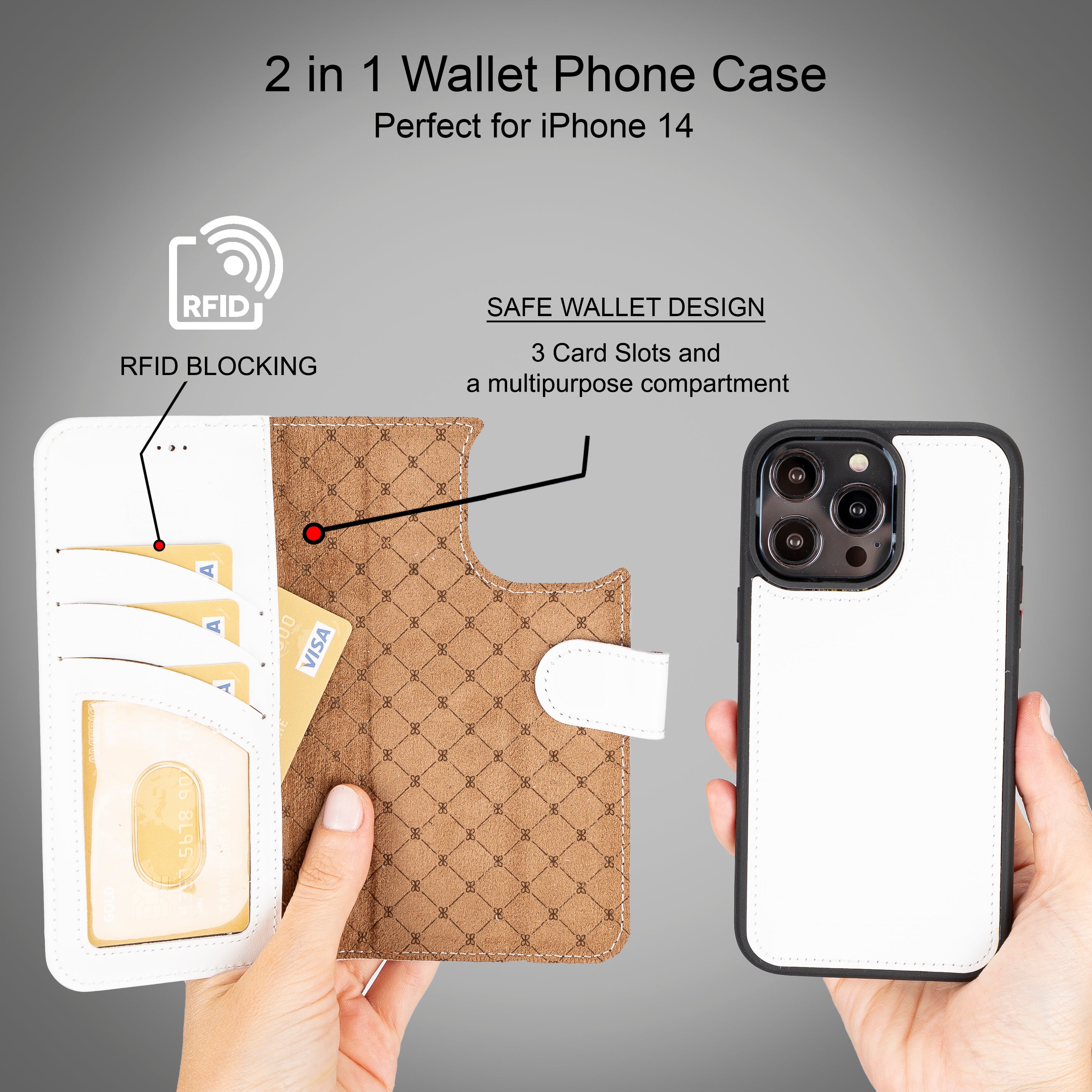 Étui portefeuille amovible en cuir véritable pour iPhone 14 Pro Max (6,7")