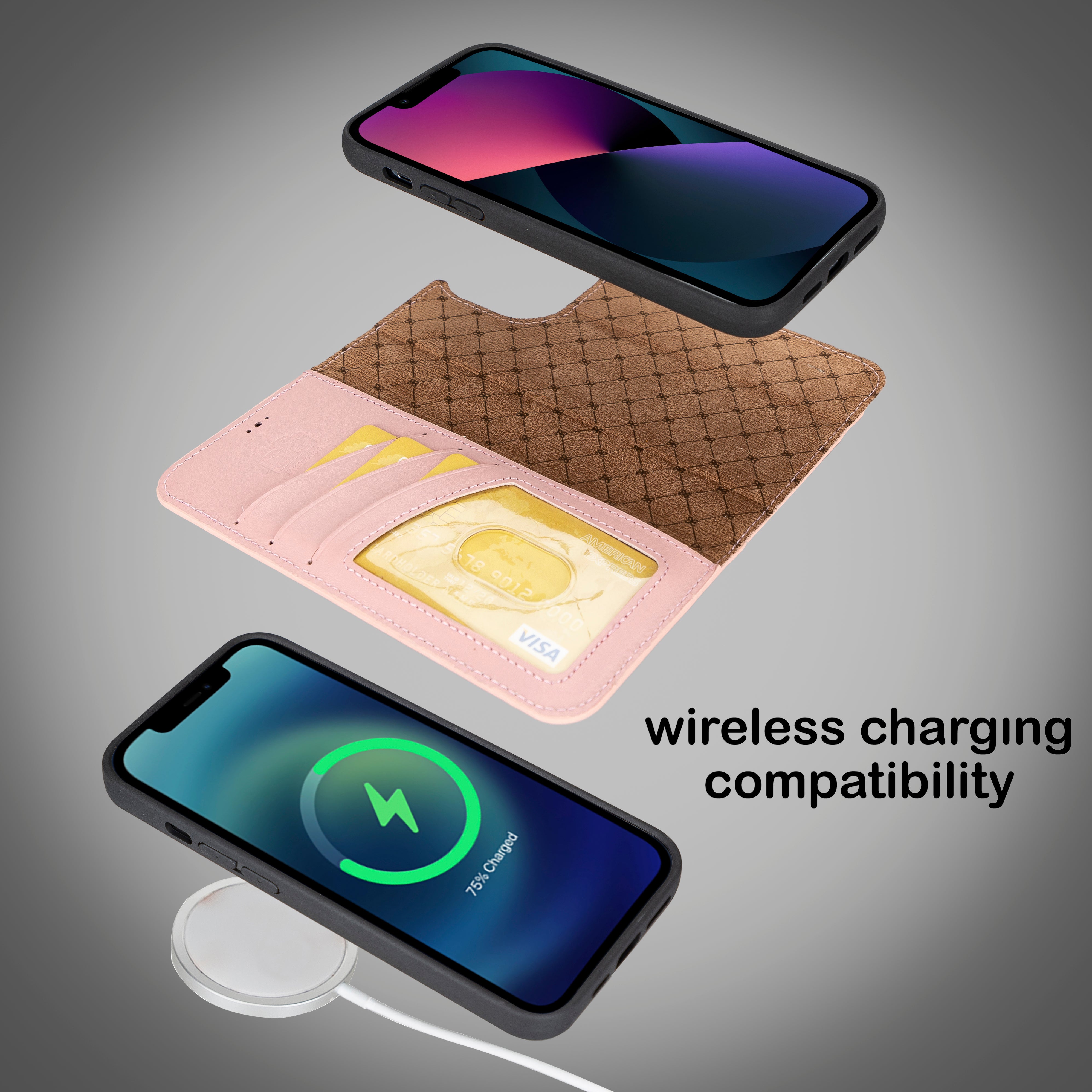 Étui portefeuille amovible en cuir véritable pour iPhone 14 Pro Max (6,7")