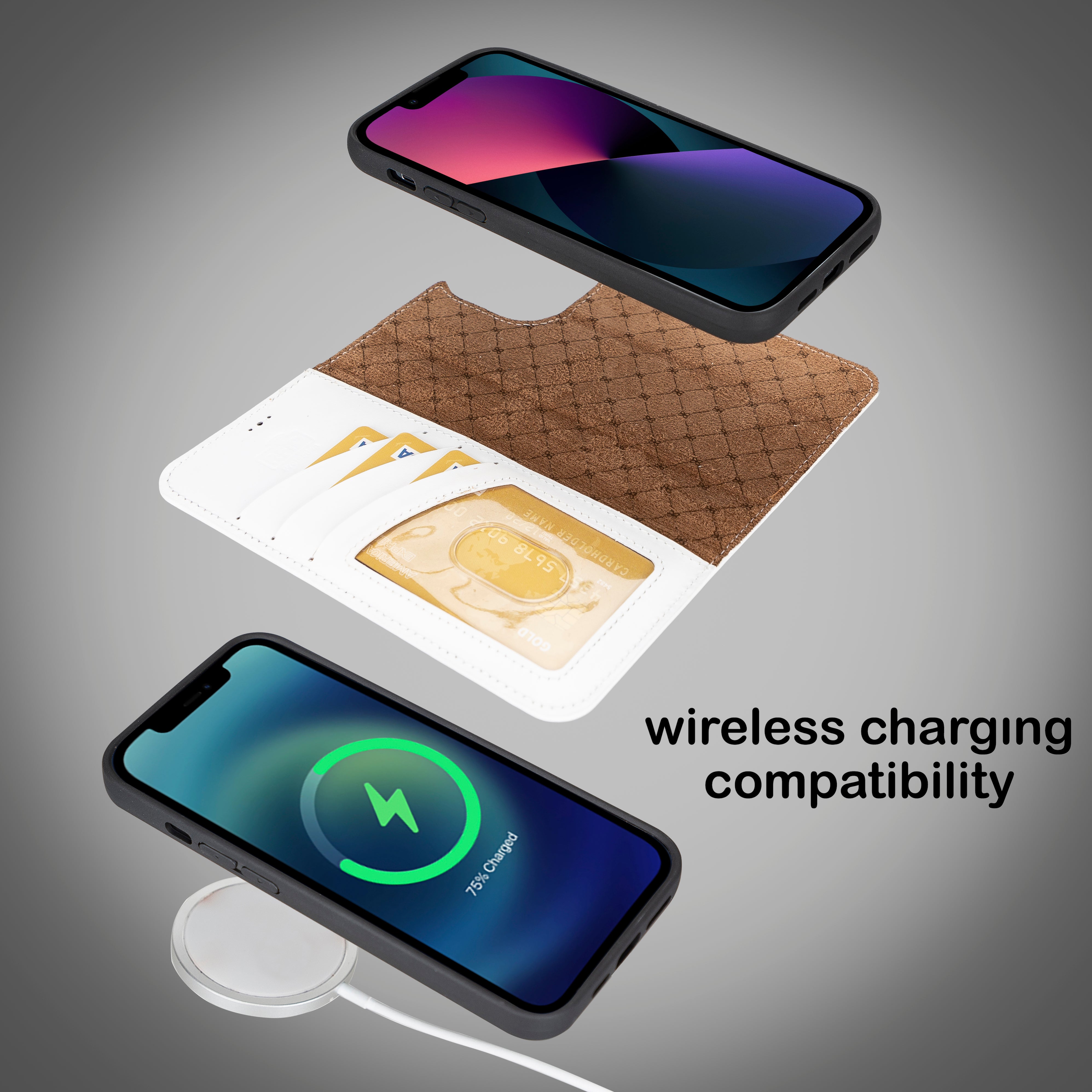 Étui portefeuille amovible en cuir véritable pour iPhone 14 Pro Max (6,7")