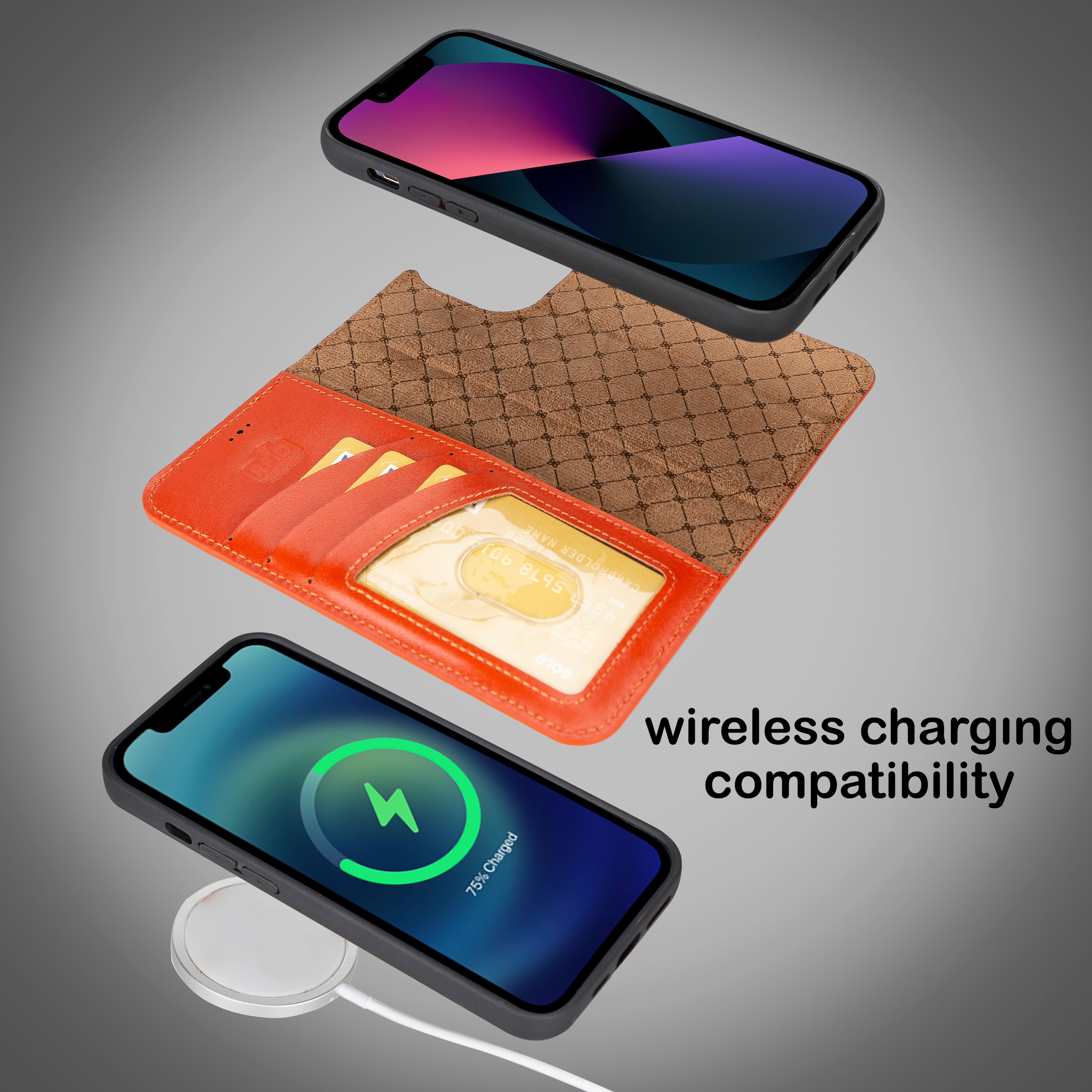 Étui portefeuille amovible en cuir véritable pour iPhone 14 Pro Max (6,7")