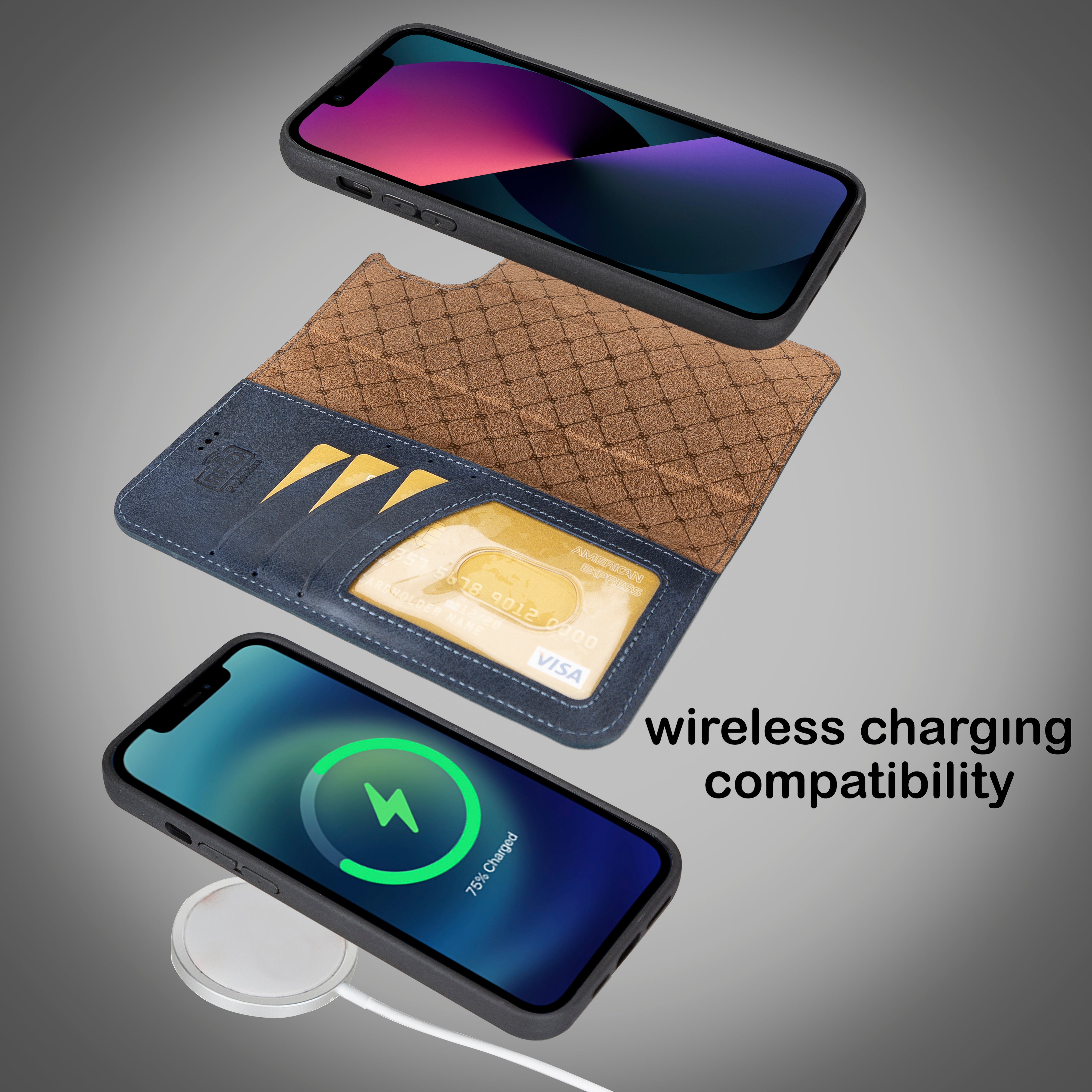 Étui portefeuille amovible en cuir véritable pour iPhone 14 Pro Max (6,7")
